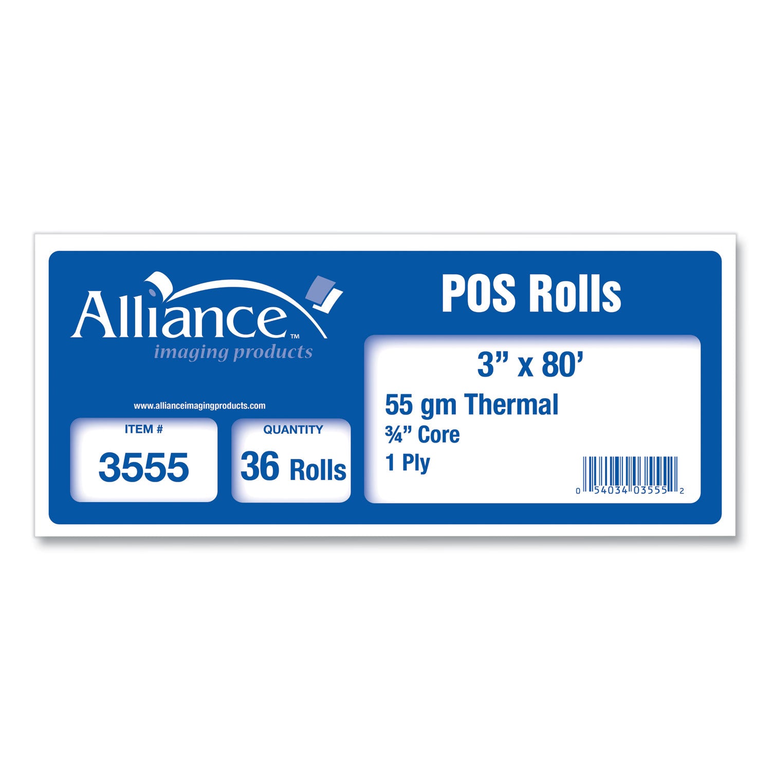 Thermal Cash Register/POS Roll, 3" x 80 ft, White, 36/Carton