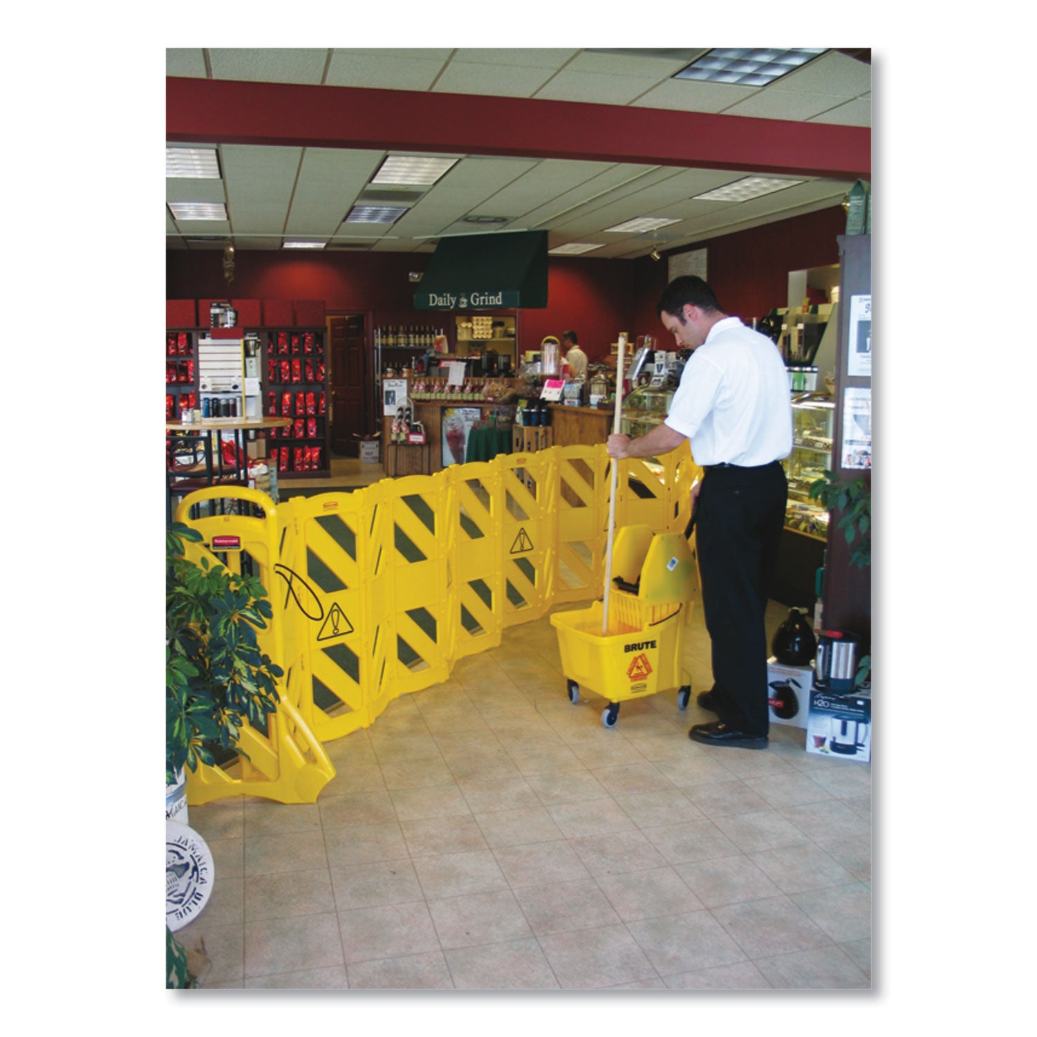 Portable Mobile Safety Barrier, Plastic, 13 ft x 40", Yellow - 