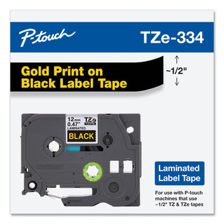 TZe Standard Adhesive Laminated Labeling Tape, 0.47" x 26.2 ft, Gold on Black