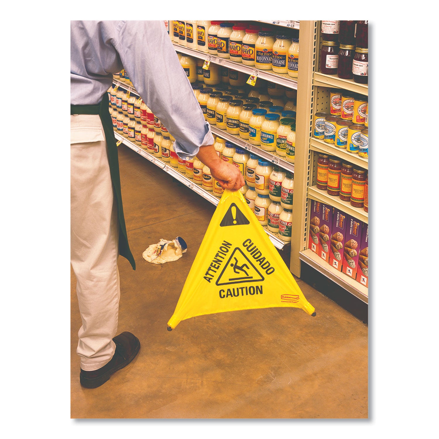 Multilingual Pop-Up Wet Floor Safety Cone, 21 x 21 x 30, Yellow - 