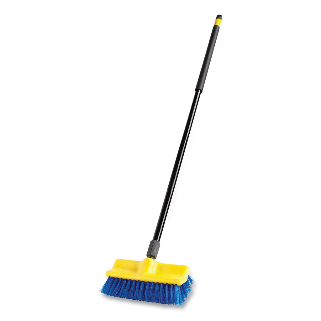 Bi-Level Deck Scrub Brush, Blue Polypropylene Bristles, 10" Brush, 10" Plastic Block, Threaded Hole - 3