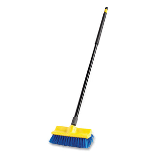 Bi-Level Deck Scrub Brush, Blue Polypropylene Bristles, 10" Brush, 10" Plastic Block, Threaded Hole - 3