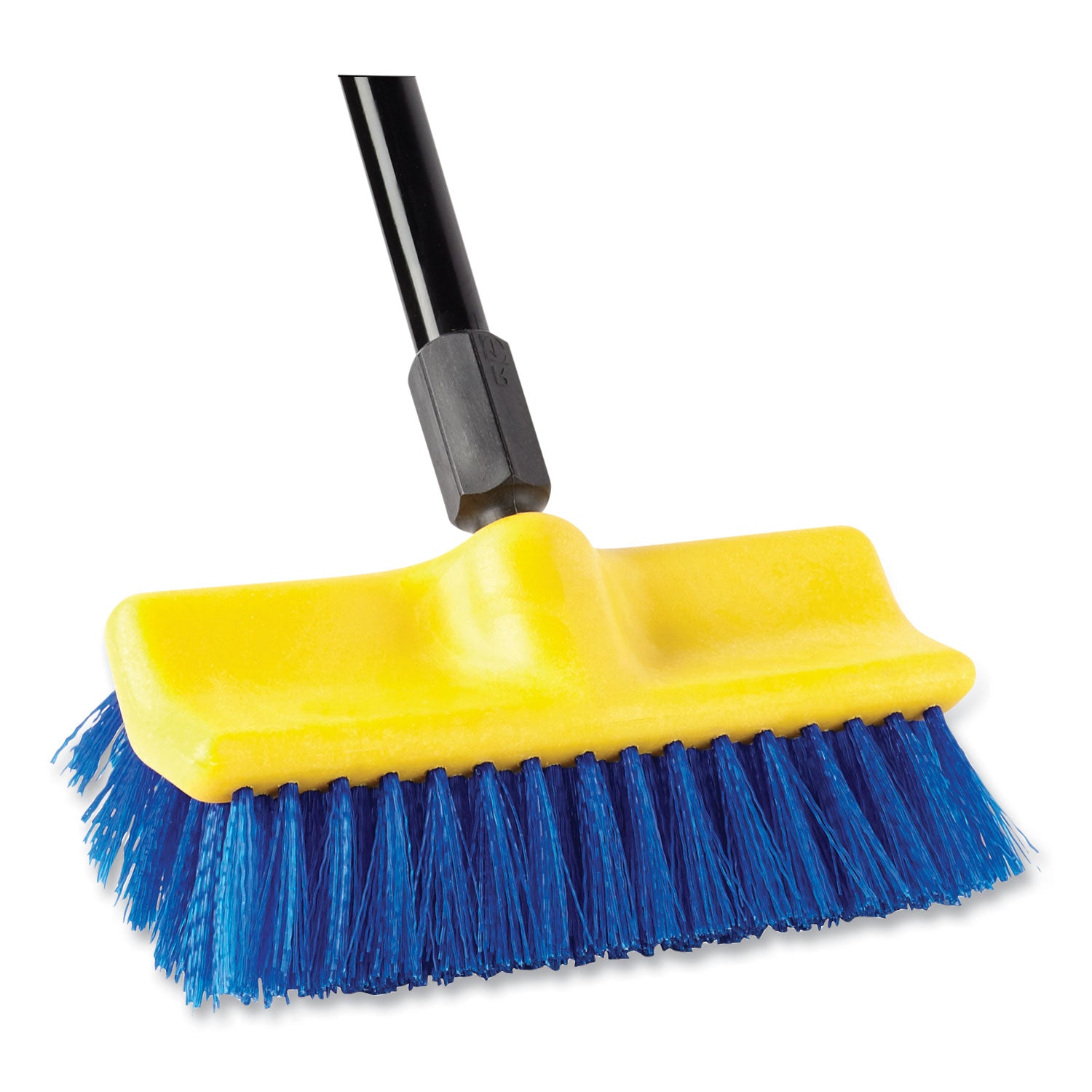 Bi-Level Deck Scrub Brush, Blue Polypropylene Bristles, 10" Brush, 10" Plastic Block, Threaded Hole - 4