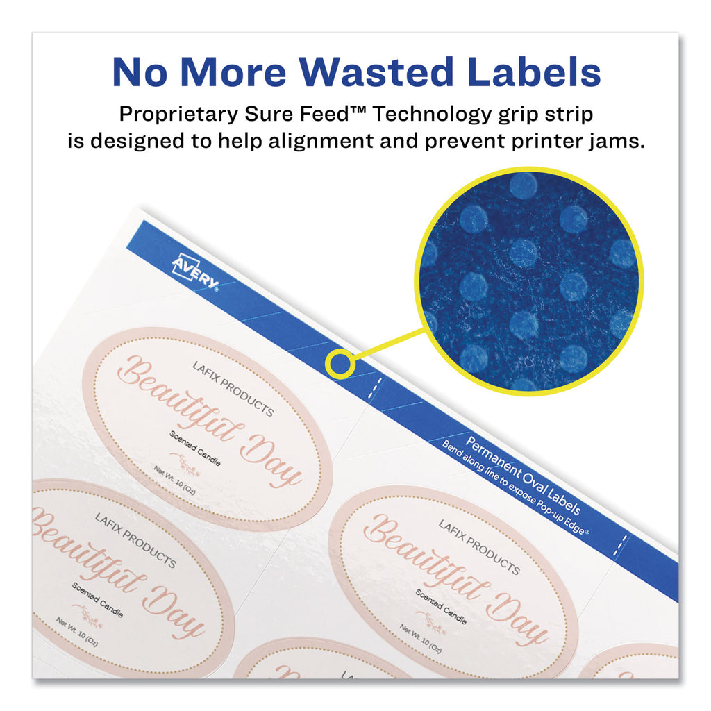 Oval Labels w/ Sure Feed and Easy Peel, 2 x 3.33, Glossy White, 80/Pack