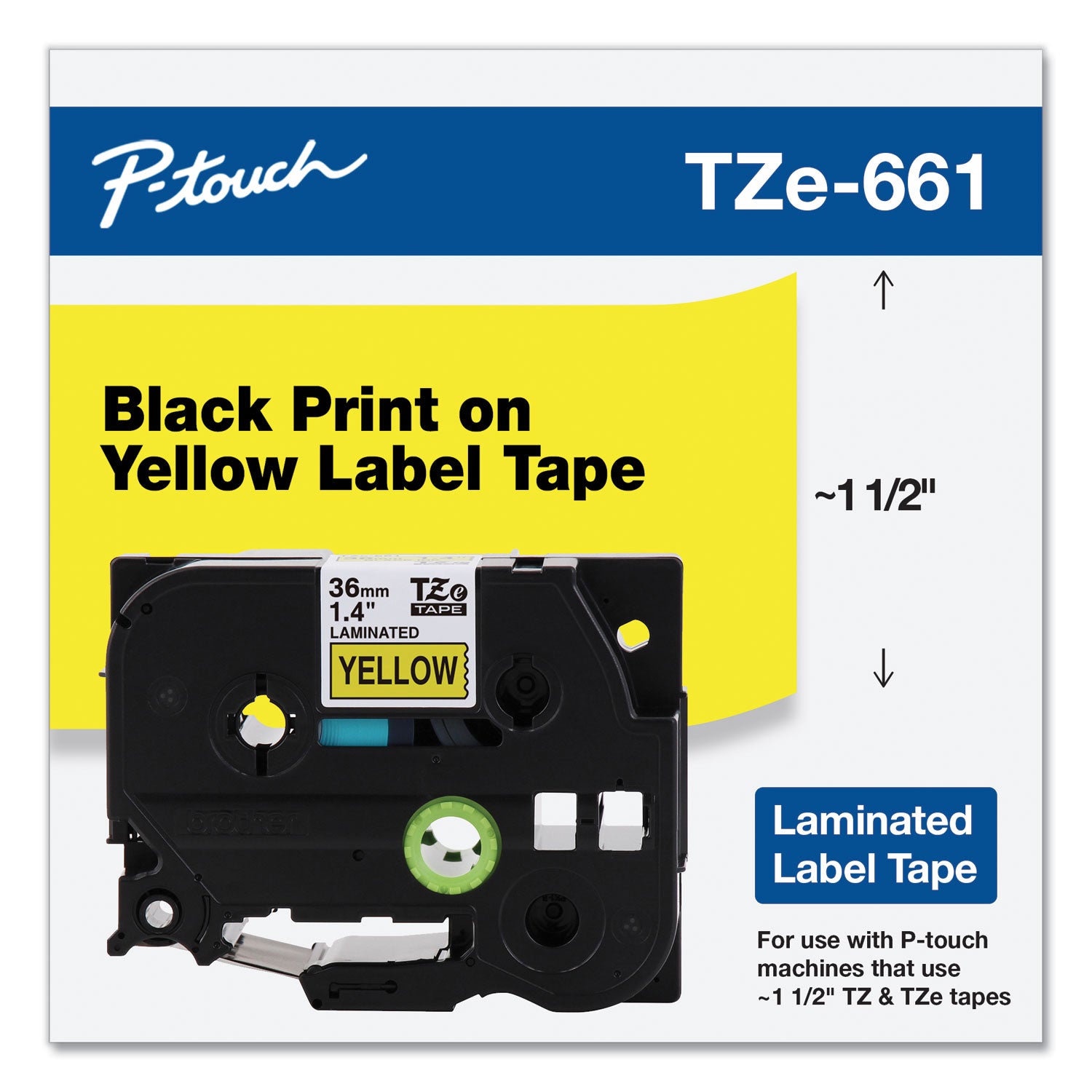 TZe Standard Adhesive Laminated Labeling Tape, 1.4" x 26.2 ft, Black on Yellow