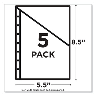 Small Binder Pockets, Standard, 7-Hole Punched, Assorted, 9.25 x 5.5, 5/Pack