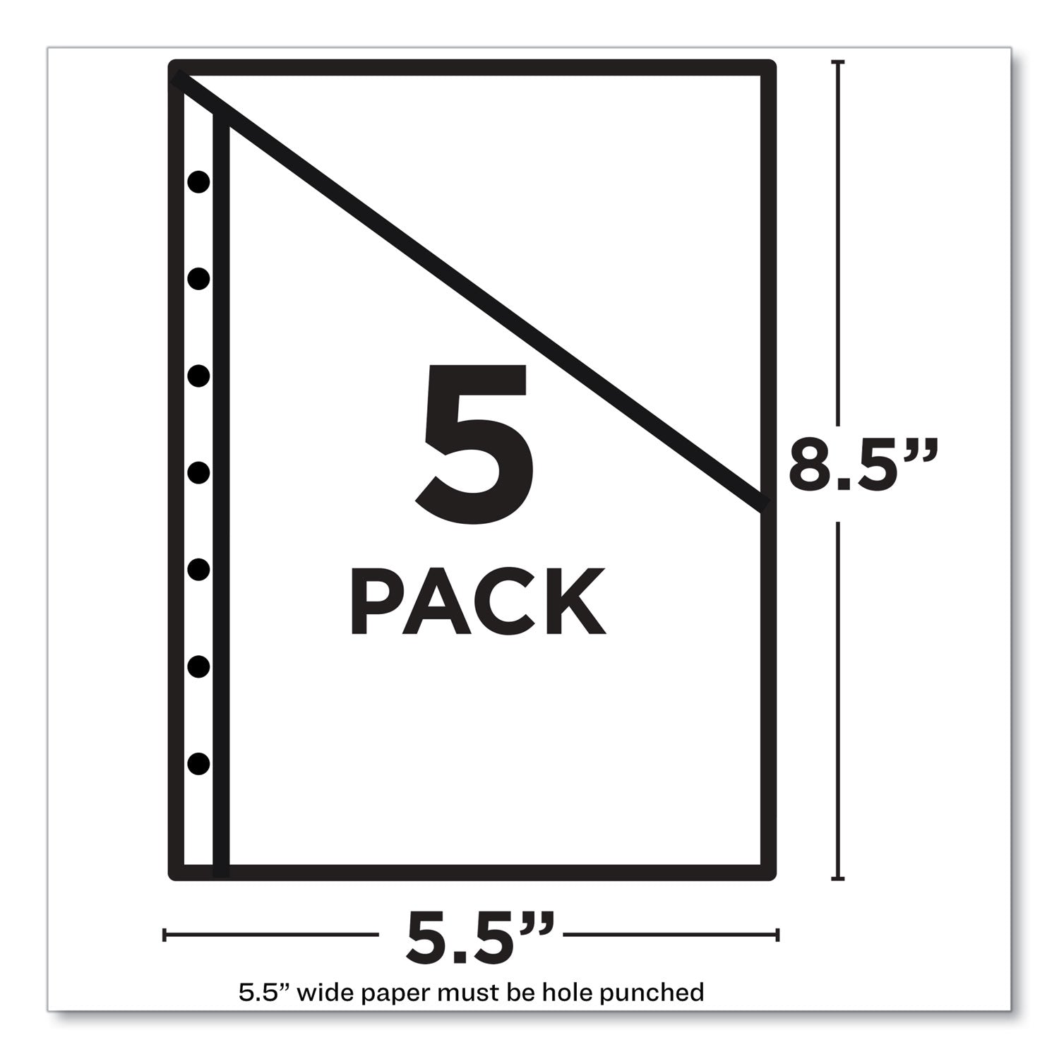 Small Binder Pockets, Standard, 7-Hole Punched, Assorted, 9.25 x 5.5, 5/Pack