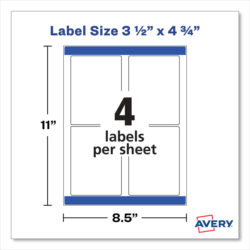 Removable Print-to-the-Edge White Labels w/ Sure Feed, 3.5 x 4.75, 32/Pack