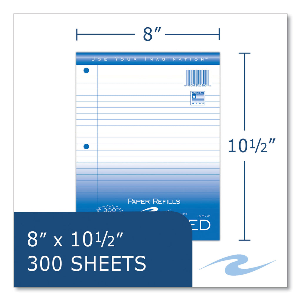 Notebook Filler Paper, 3-Hole, 8 x 10.5, Wide/Legal Rule, 300/Pack
