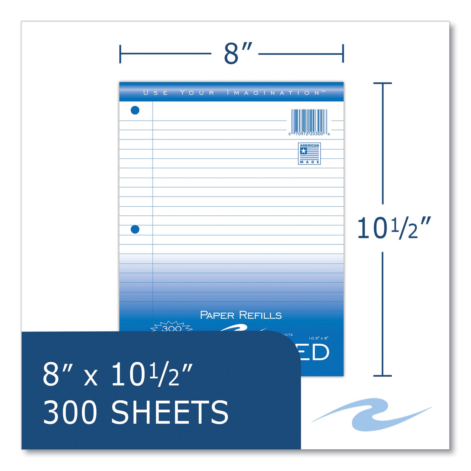 Notebook Filler Paper, 3-Hole, 8 x 10.5, Wide/Legal Rule, 300/Pack