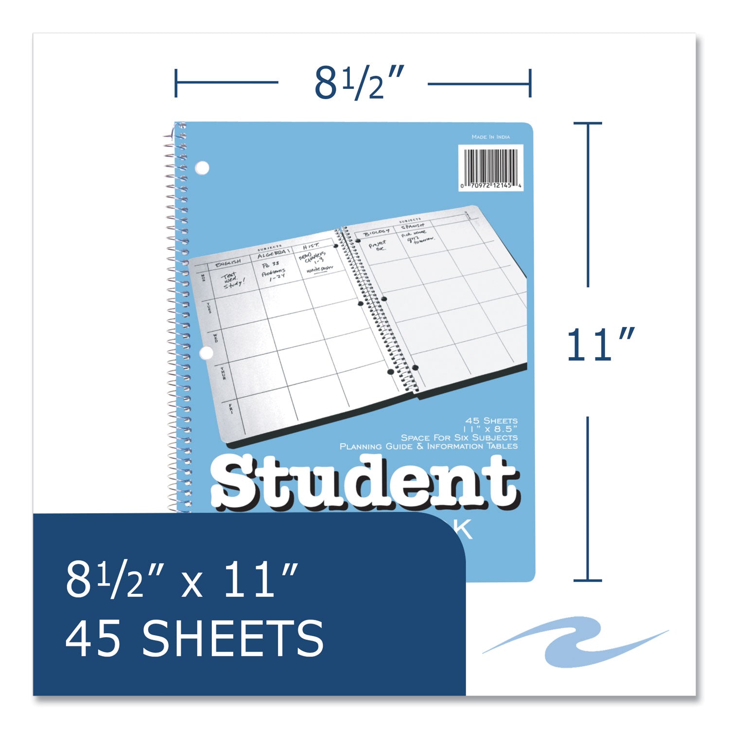 Student Plan Book, 40-Weeks: Six-Subject Day, Blue/White Cover, (100) 11 x 8.5 Sheets