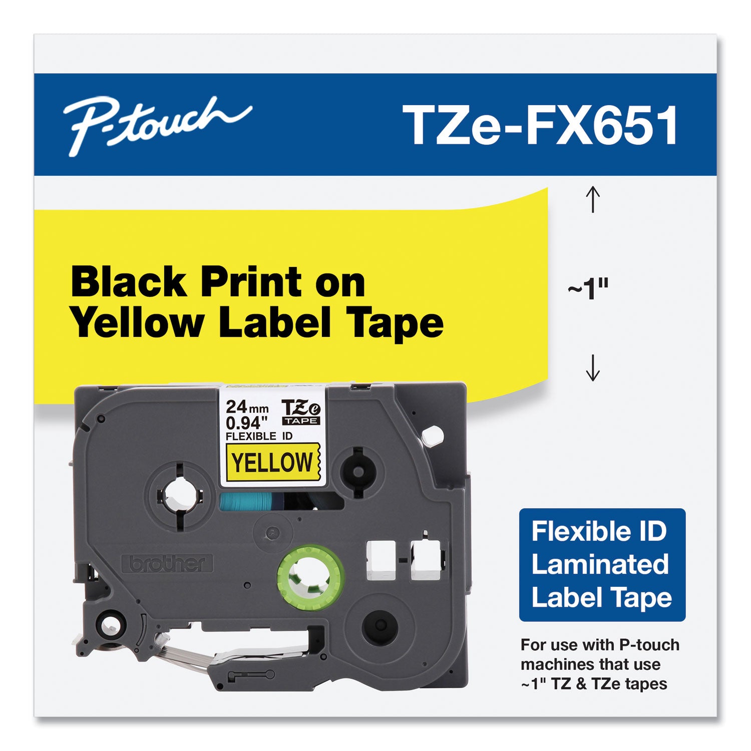 tze-flexible-tape-cartridge-for-p-touch-labelers-094-x-262-ft-black-on-yellow_brttzefx651 - 2