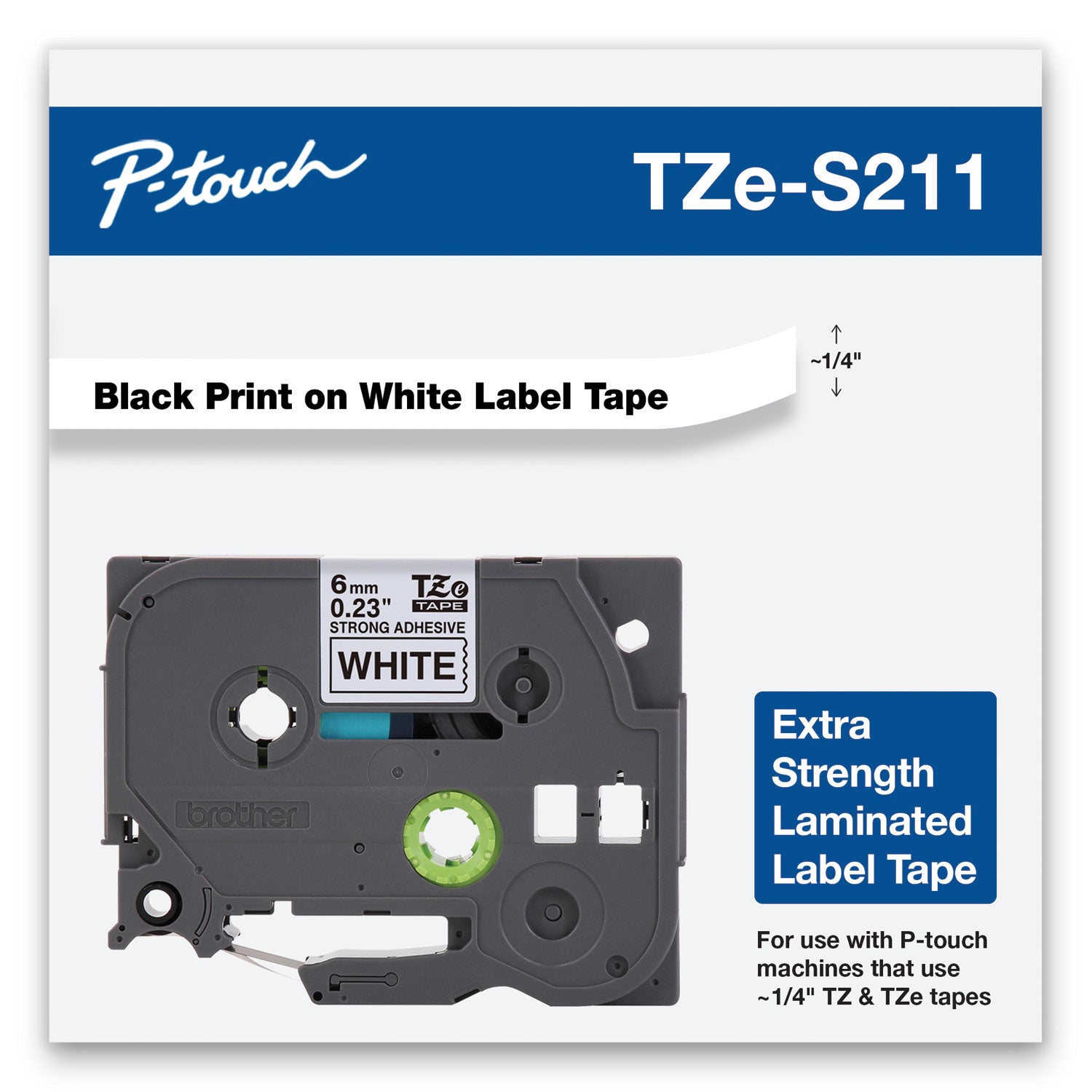 TZe Extra-Strength Adhesive Laminated Labeling Tape, 0.23" x 26.2 ft, Black on White