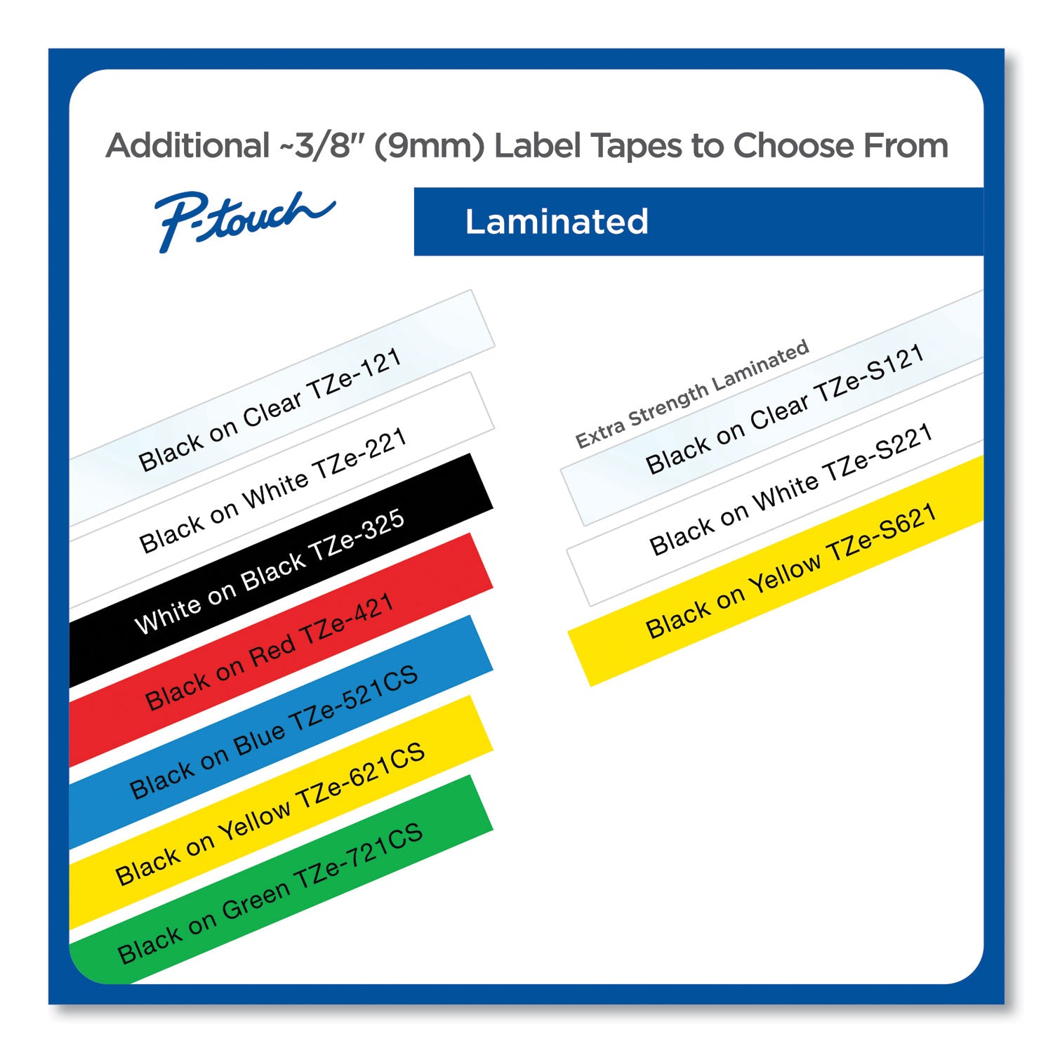 TZe Laminated Removable Label Tapes, 0.35" x 26.2 ft, Black on Yellow