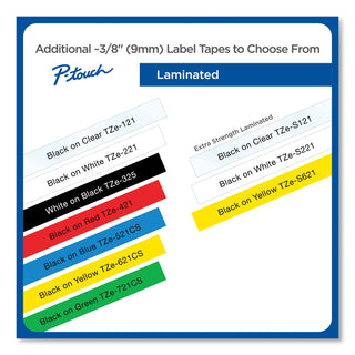 TZe Laminated Removable Label Tapes, 0.35" x 26.2 ft, Black on Green