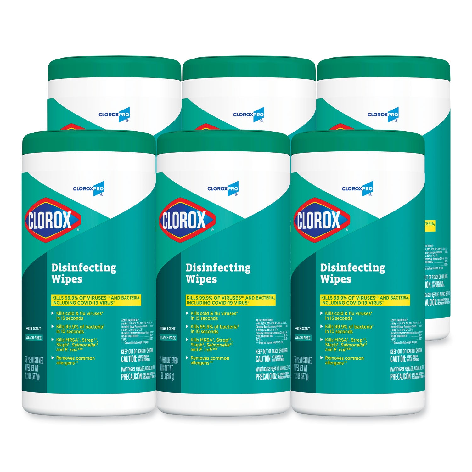 Disinfecting Wipes, 1-Ply, Fresh Scent, 7 x 8, White, 75/Canister, 6 Canisters/Carton - 