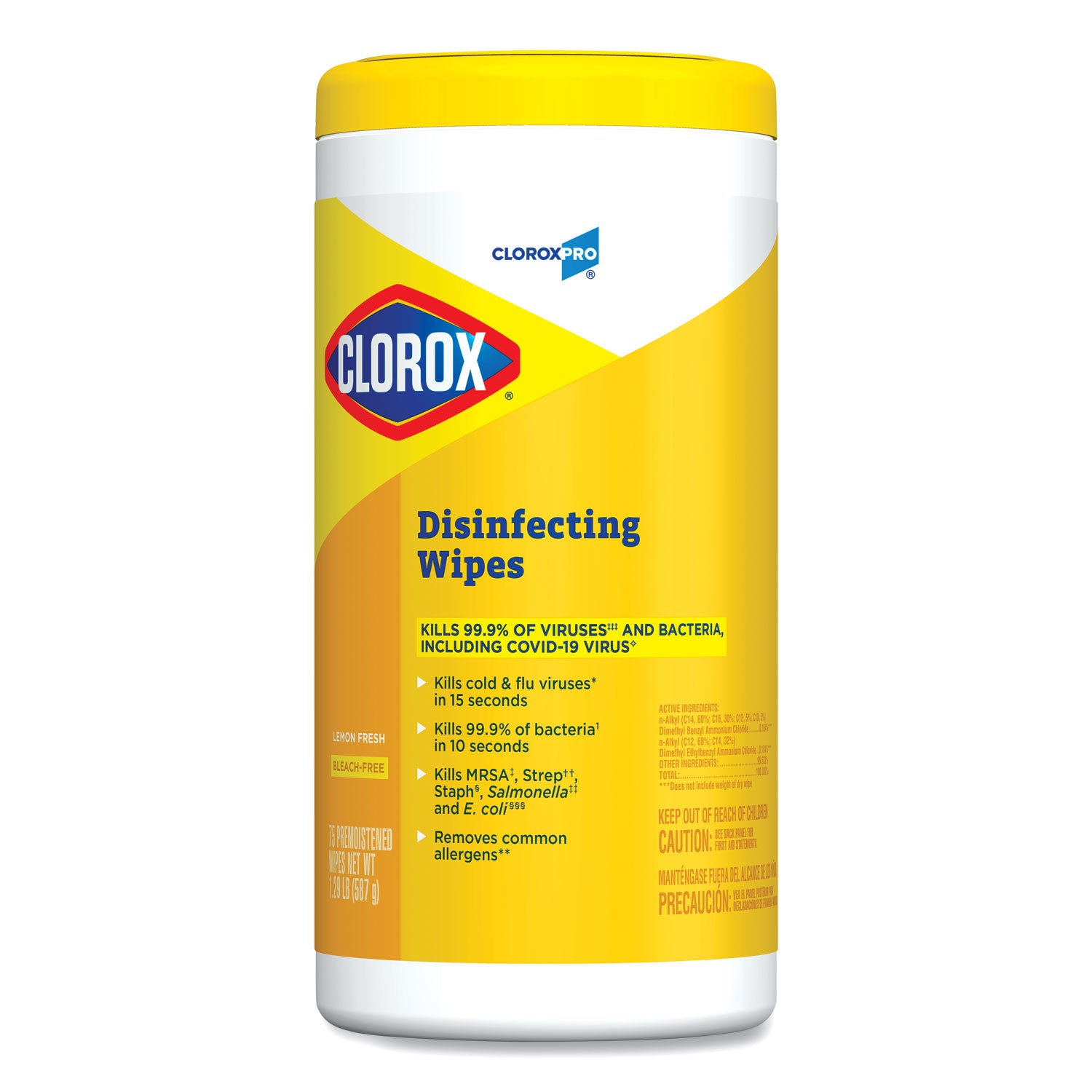 Disinfecting Wipes, 1-Ply, 7 x 8, Lemon Fresh, White, 75/Canister - 