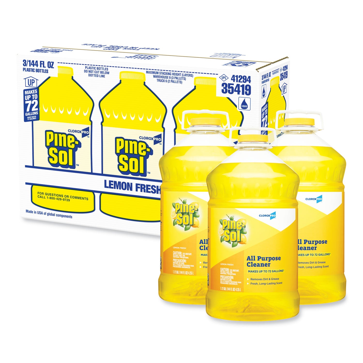 All Purpose Cleaner, Lemon Fresh, 144 oz Bottle, 3/Carton - 