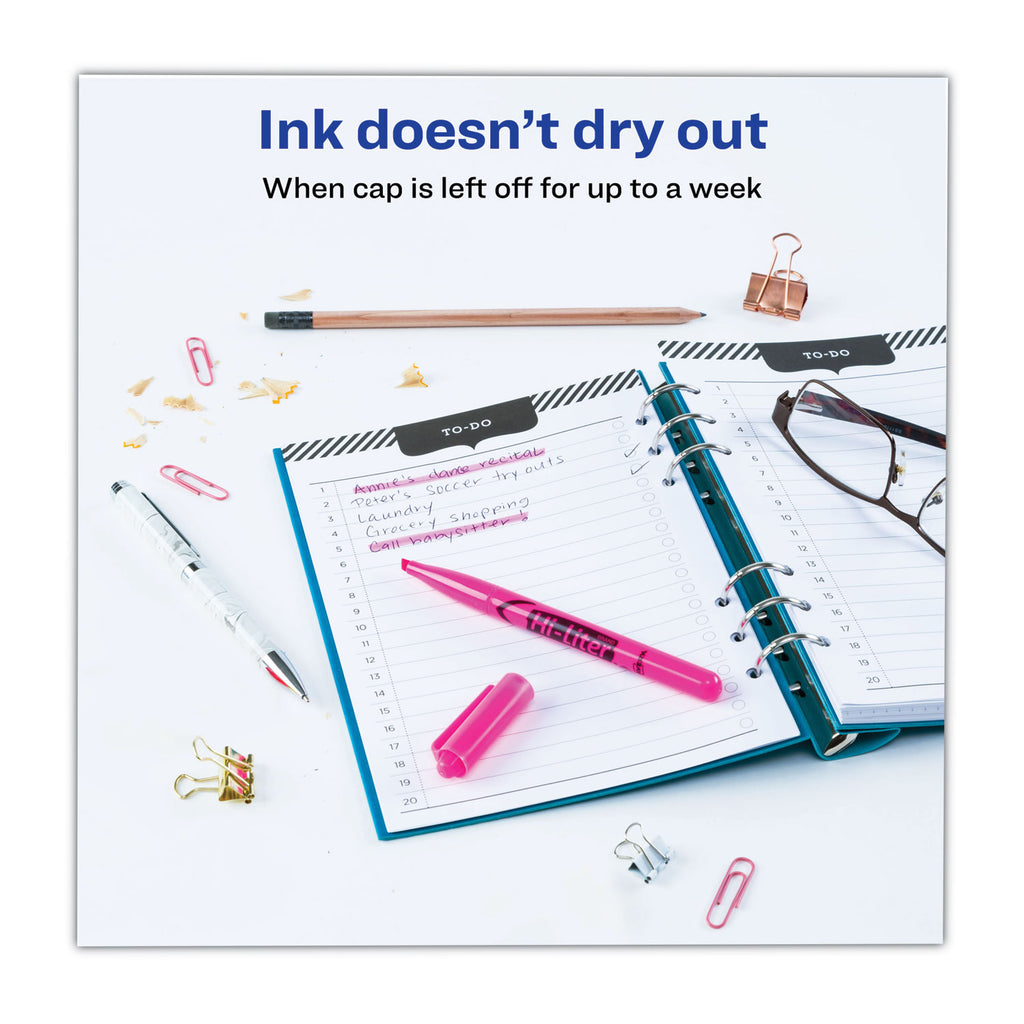 HI-LITER Pen-Style Highlighters, Fluorescent Pink Ink, Chisel Tip, Pink/Black Barrel, Dozen - 