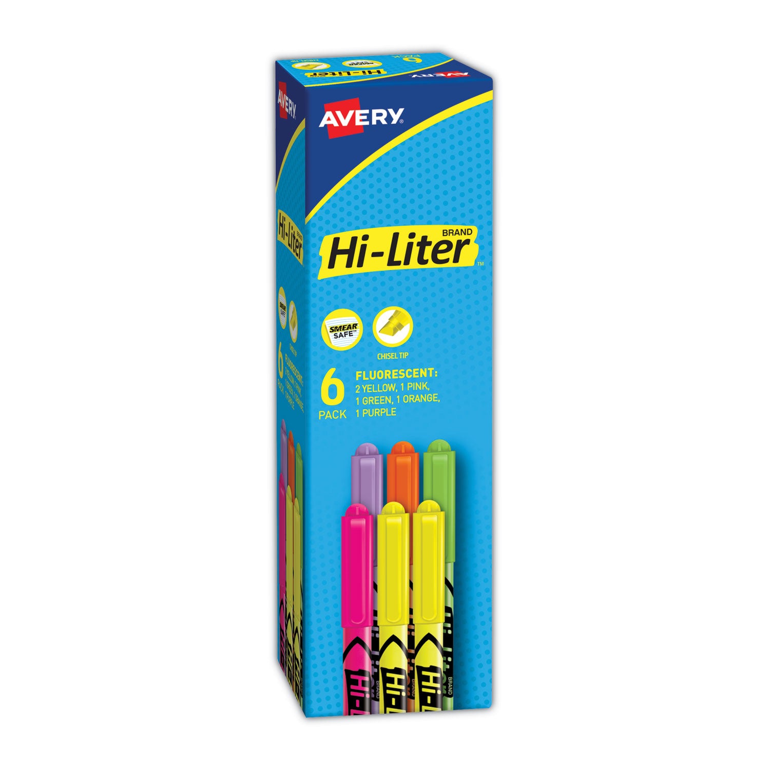 HI-LITER Pen-Style Highlighters, Assorted Ink Colors, Chisel Tip, Assorted Barrel Colors, 6/Set - 