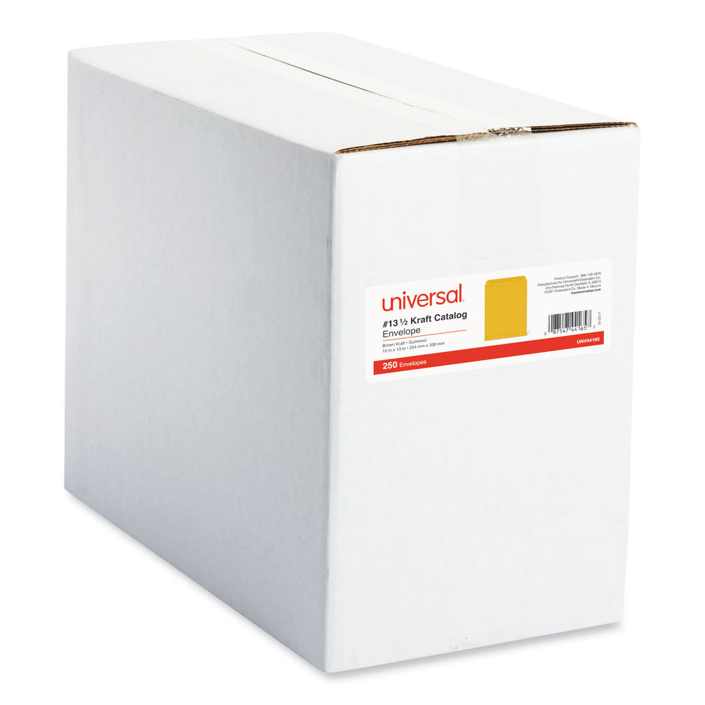 Catalog Envelope, 28 lb Bond Weight Kraft, #13 1/2, Square Flap, Gummed Closure, 10 x 13, Brown Kraft, 250/Box - 
