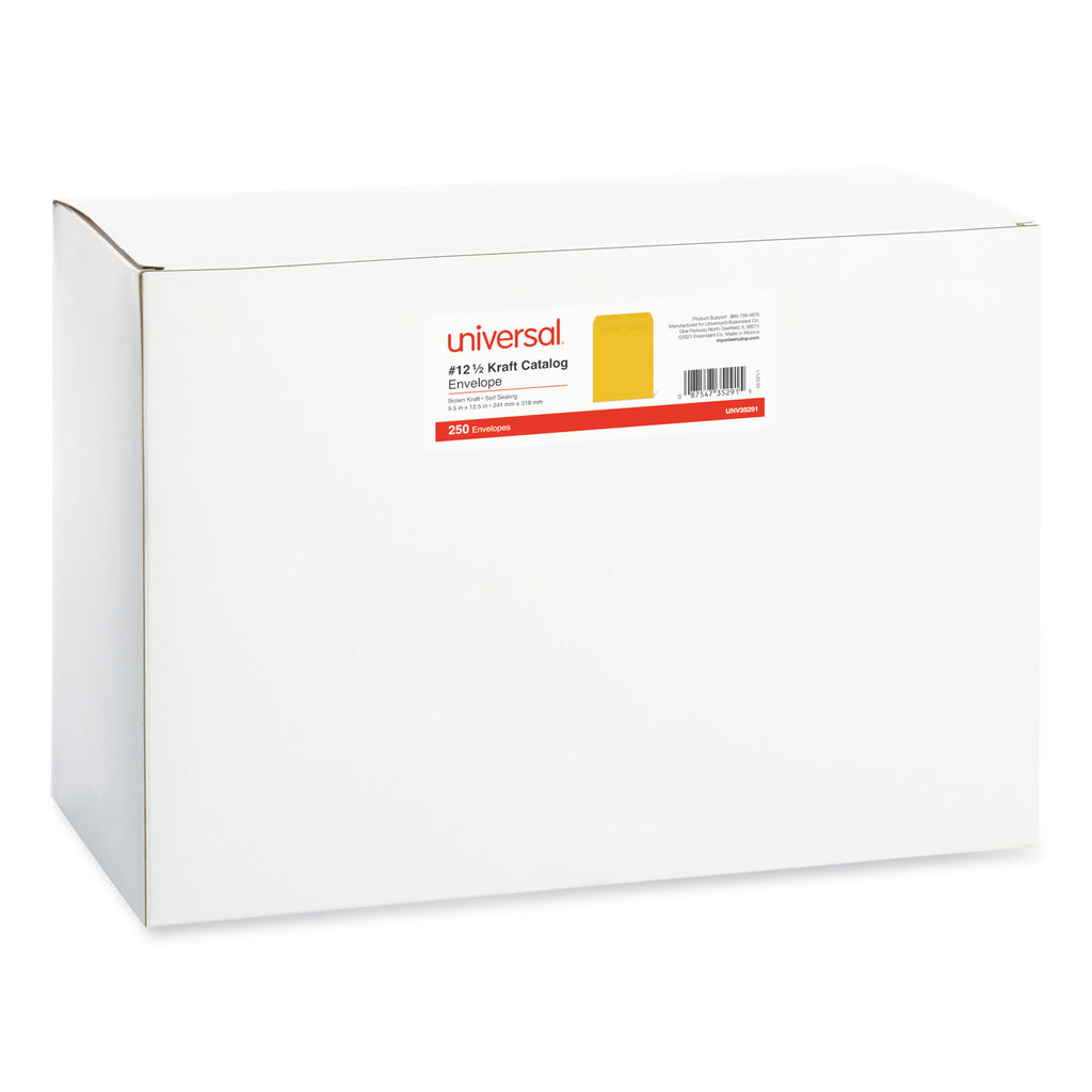 Self-Stick Open End Catalog Envelope, #12 1/2, Square Flap, Self-Adhesive Closure, 9.5 x 12.5, Brown Kraft, 250/Box - 