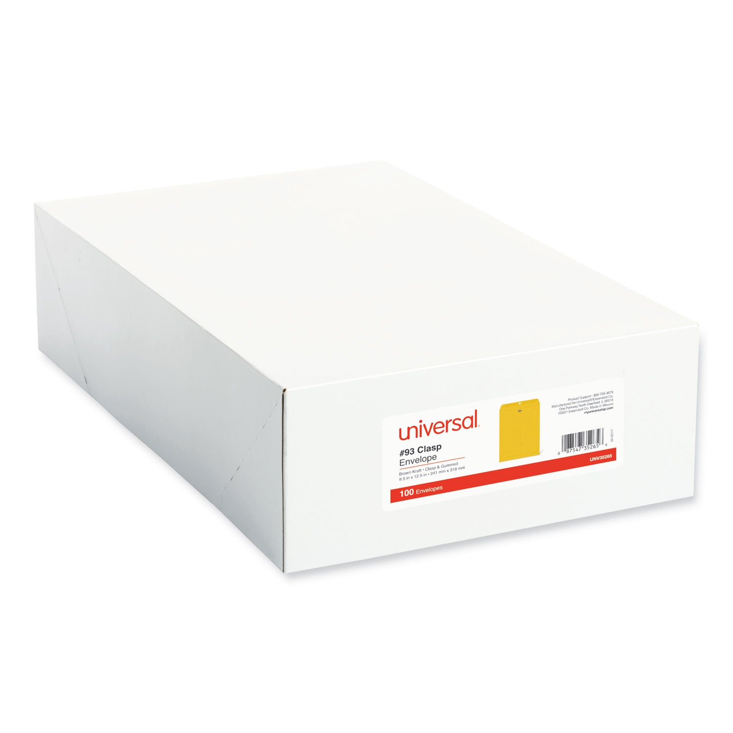 Kraft Clasp Envelope, #93, Square Flap, Clasp/Gummed Closure, 9.5 x 12.5, Brown Kraft, 100/Box