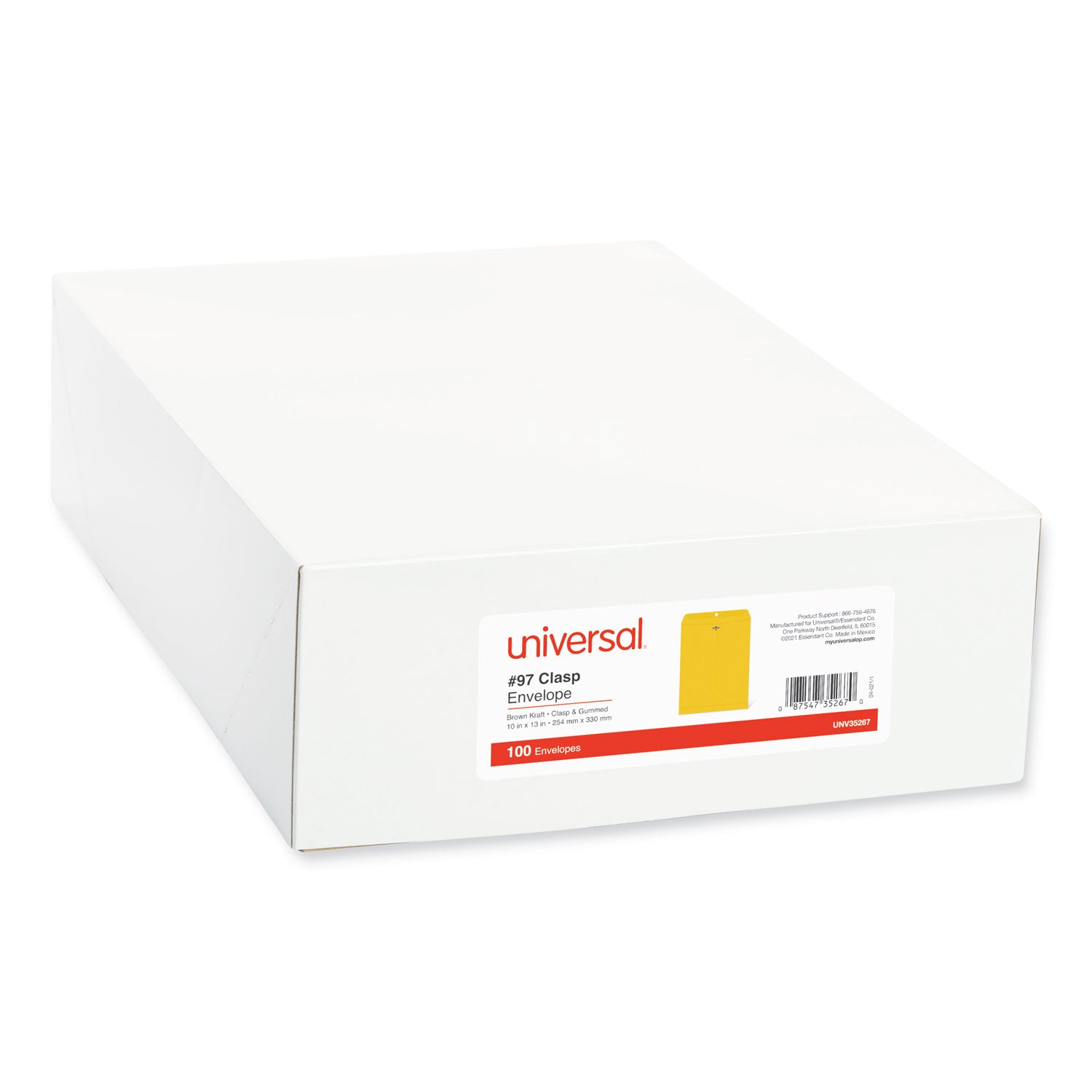 Kraft Clasp Envelope, 28 lb Bond Weight Kraft, #97, Square Flap, Clasp/Gummed Closure, 10 x 13, Brown Kraft, 100/Box