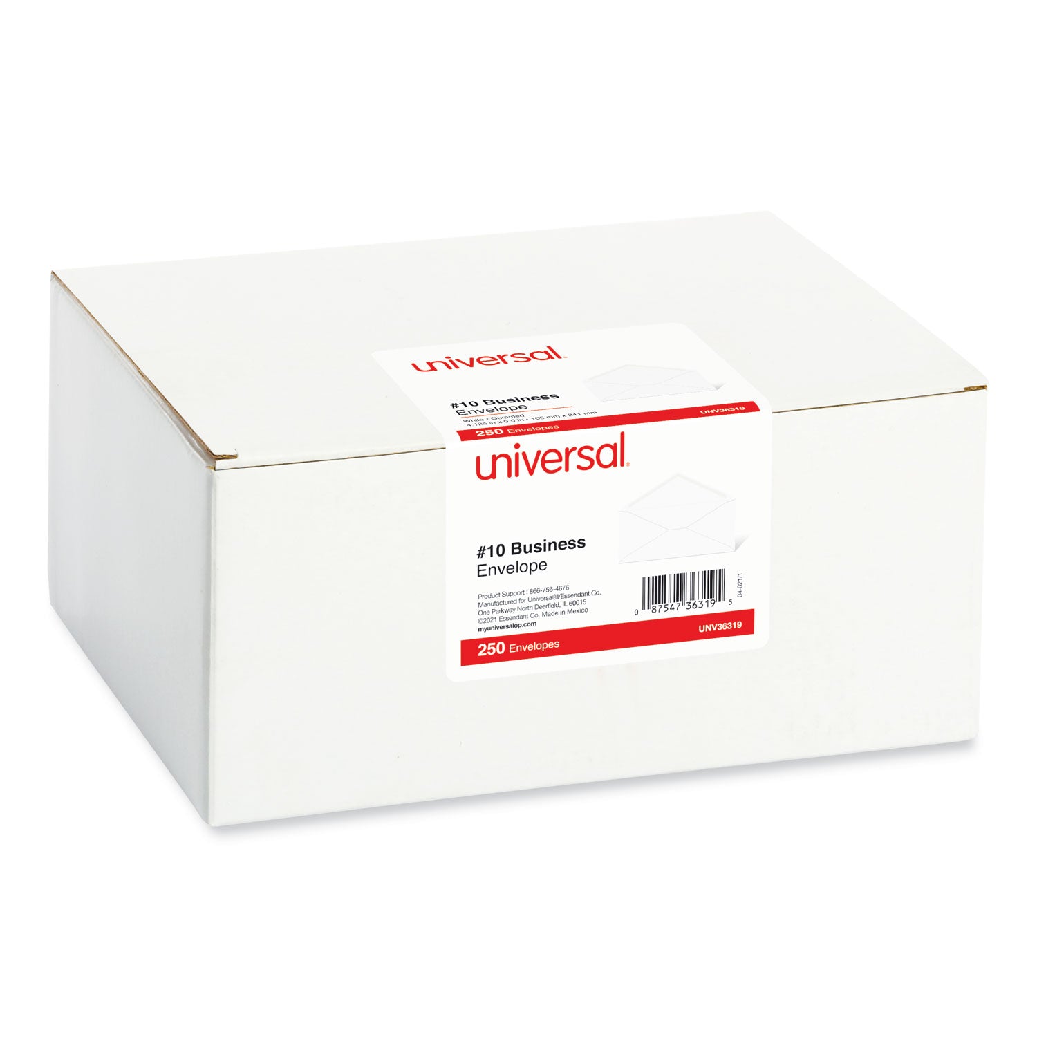 Open-Side Business Envelope, #10, Monarch Flap, Gummed Closure, 4.13 x 9.5, White, 250/Carton - 