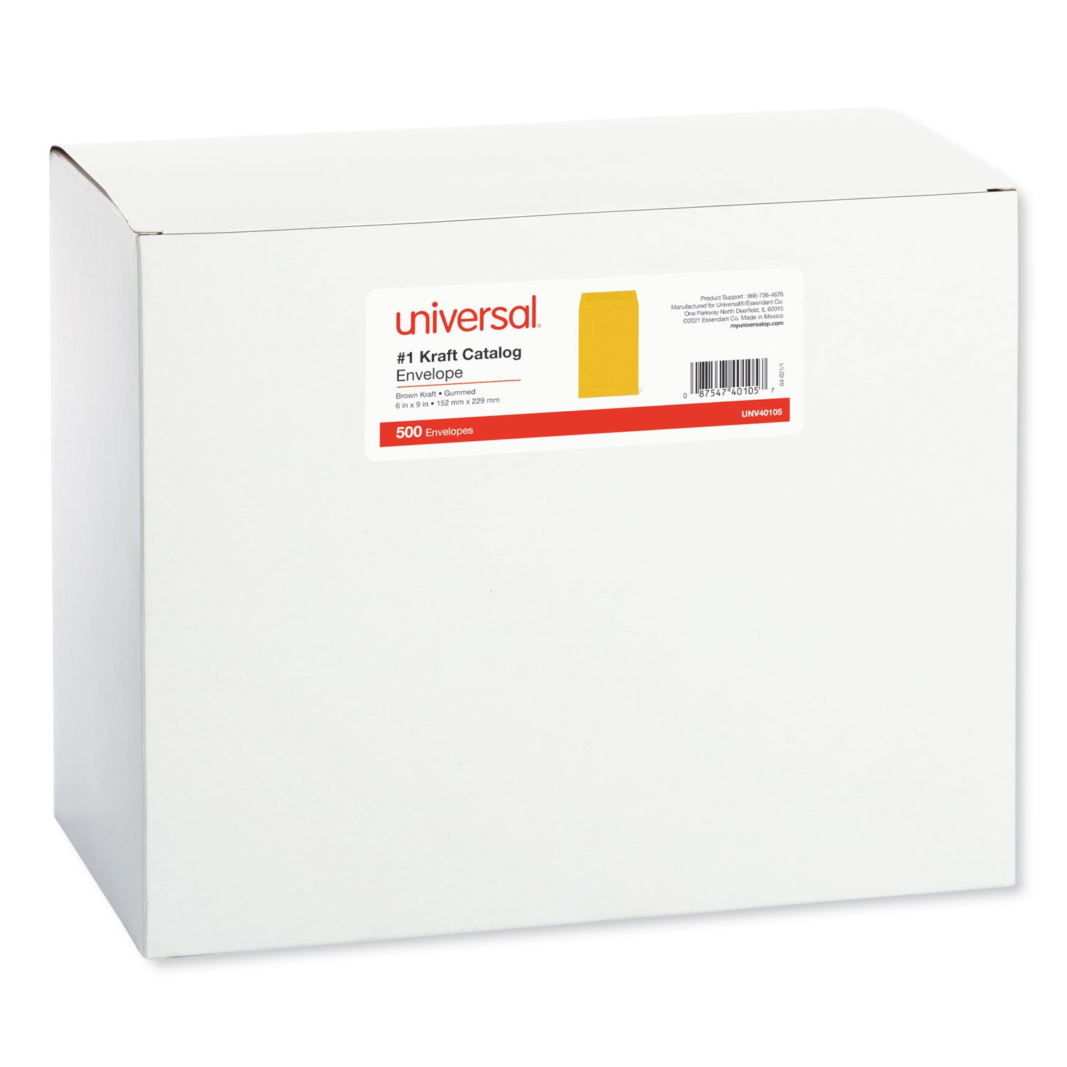 Catalog Envelope, 24 lb Bond Weight Kraft, #1, Square Flap, Gummed Closure, 6 x 9, Brown Kraft, 500/Box - 