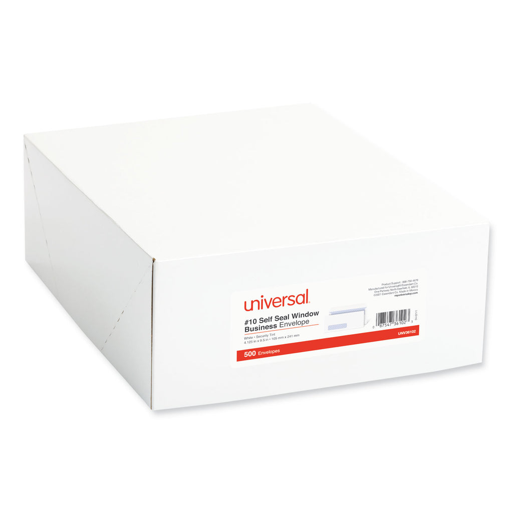 Self-Seal Security Tint Business Envelope, Address Window, #10, Square Flap, Self-Adhesive Closure, 4.13 x 9.5, White, 500/BX