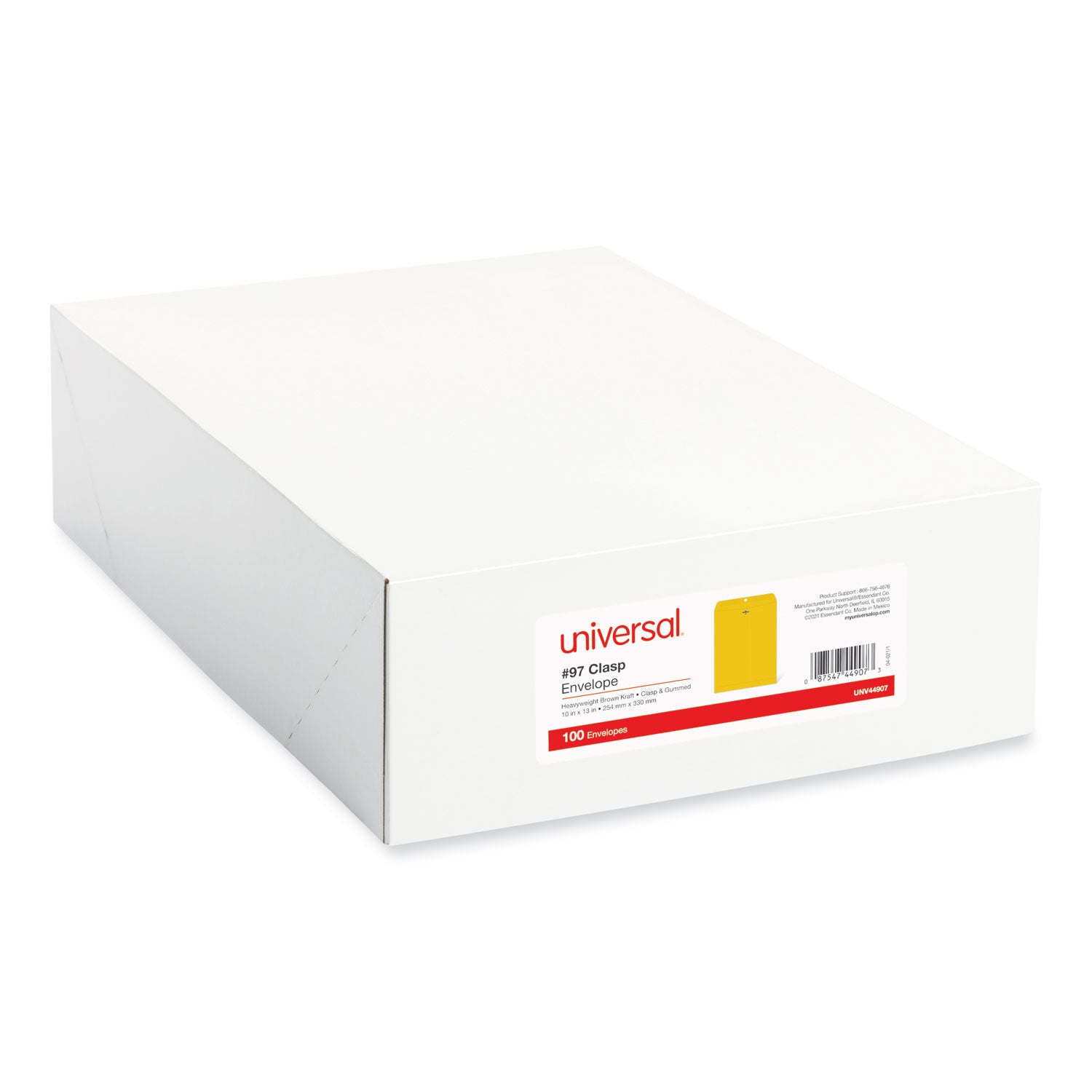 Kraft Clasp Envelope, 32 lb Bond Weight Kraft, #97, Square Flap, Clasp/Gummed Closure, 10 x 13, Brown Kraft, 100/Box - 