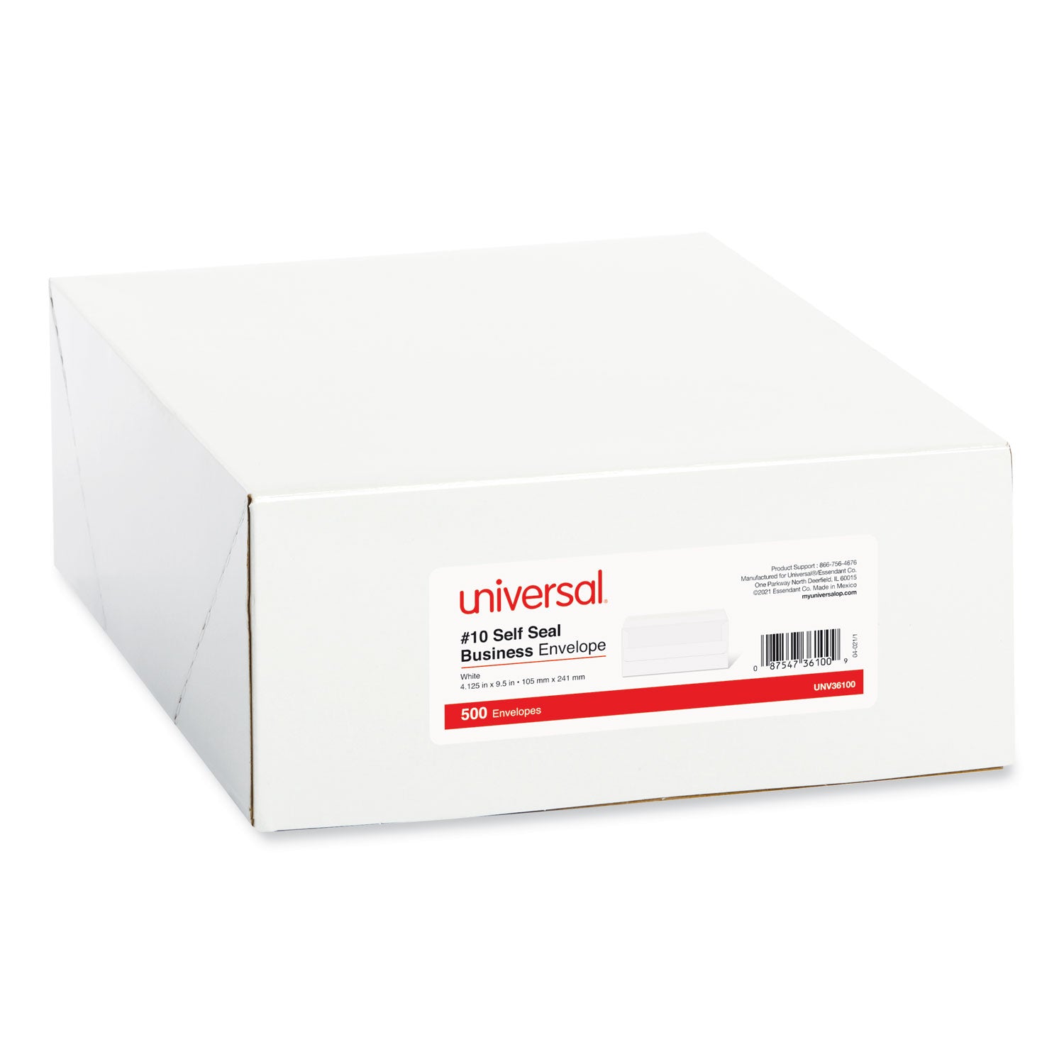 Self-Seal Business Envelope, #10, Square Flap, Self-Adhesive Closure, 4.13 x 9.5, White, 500/Box - 
