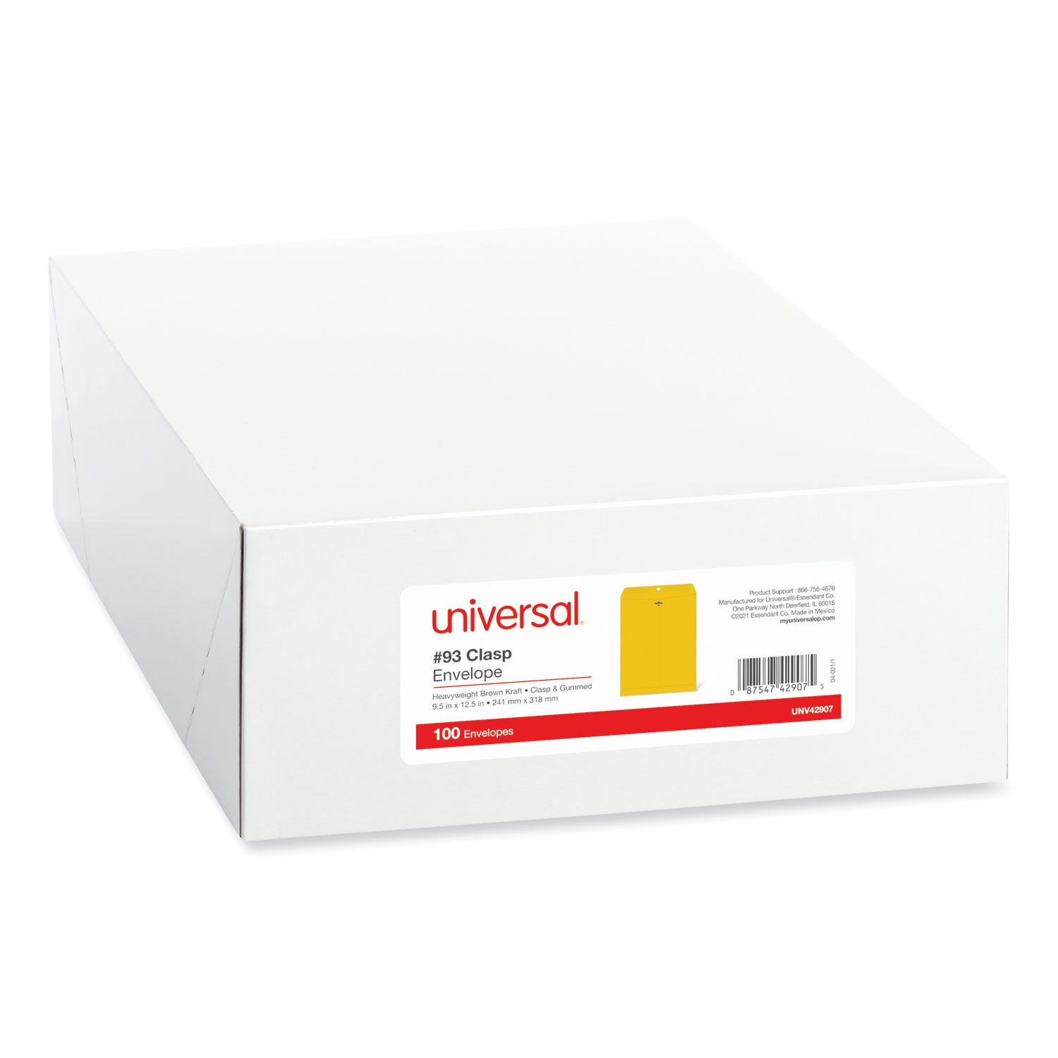 Kraft Clasp Envelope, #12 1/2, Square Flap, Clasp/Gummed Closure, 9.5 x 12.5, Brown Kraft, 100/Box - 