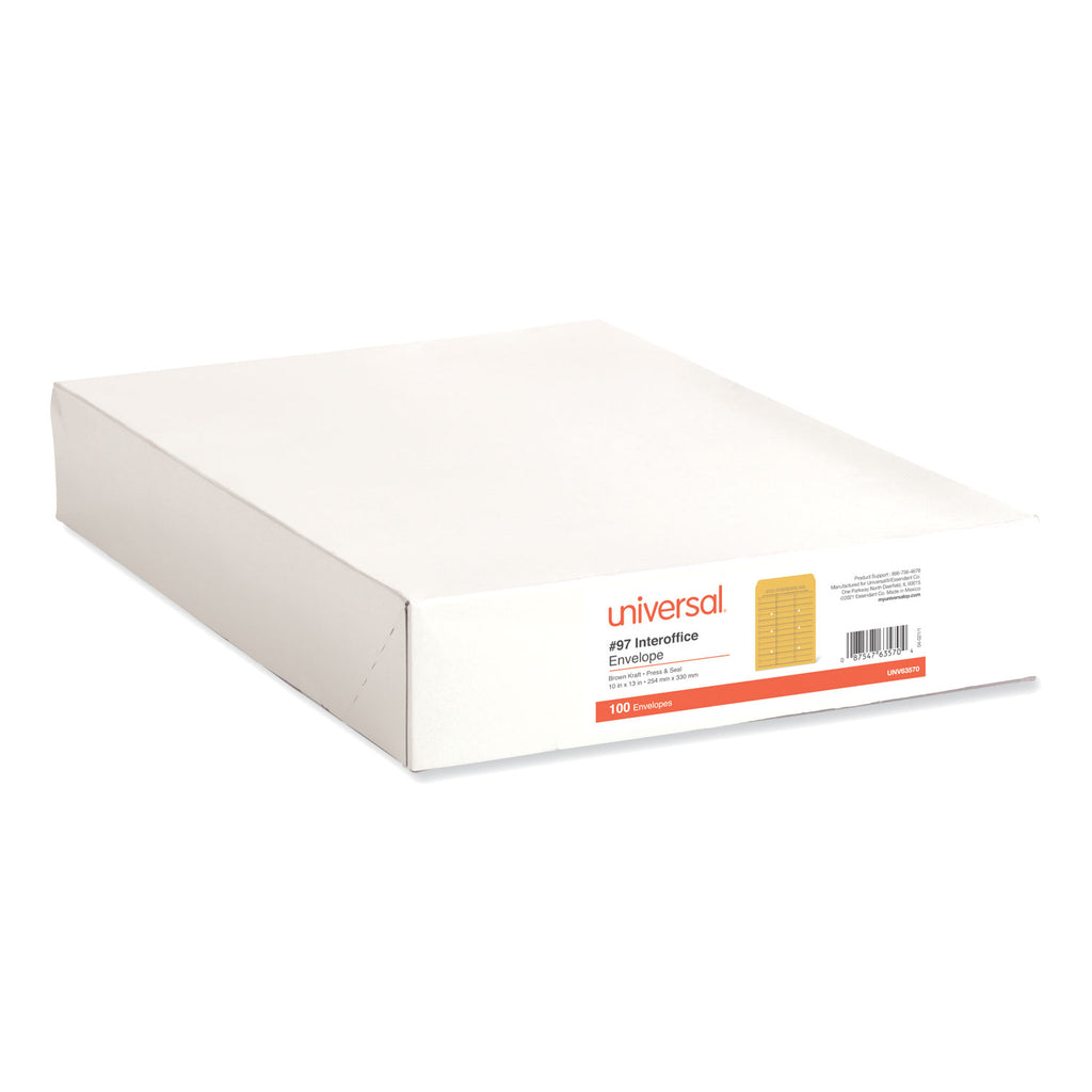 Deluxe Interoffice Press and Seal Envelopes, #97, Two-Sided Three-Column Format, 10 x 13, Brown Kraft, 100/Box - 