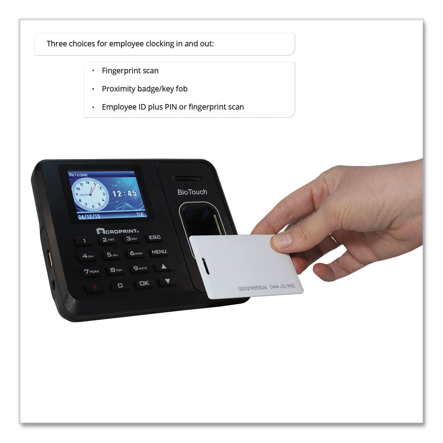 BioTouch Time Clock and Badges Bundle, 10,000 Employees, Black