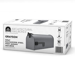 Plexon Mailboxes Classic Post Mount Mailbox - 20.28" L x 9.45" H x 6.78" W, Galvanized Steel, Gray, Rust-Resistant Powder Coated Finish