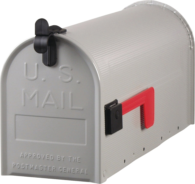 Plexon Mailboxes Classic Post Mount Mailbox - 20.28" L x 9.45" H x 6.78" W, Galvanized Steel, Gray, Rust-Resistant Powder Coated Finish
