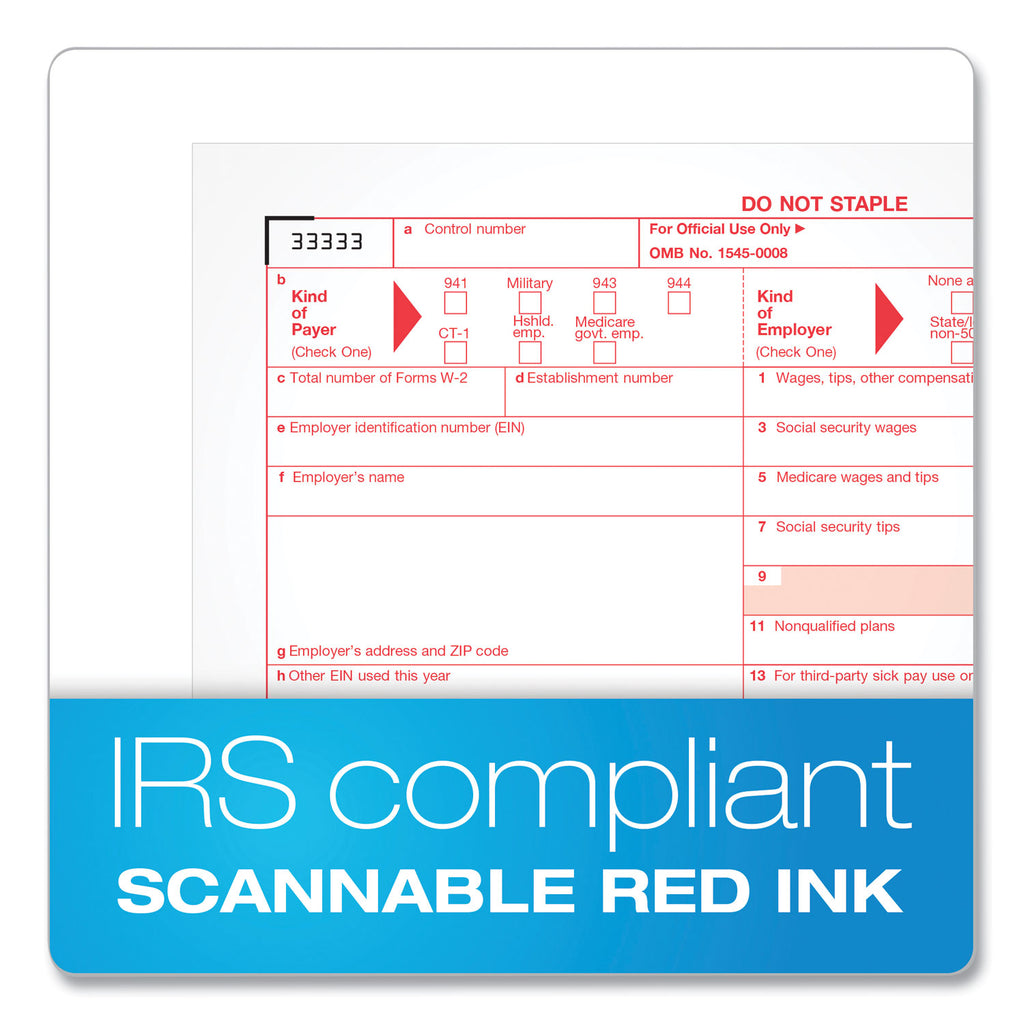 W-2 Tax Forms Kit with Envelopes, Fiscal Year: 2023, Six-Part Carbonless, 8.5 x 5.5, 2 Forms/Sheet, 24 Forms Total - 