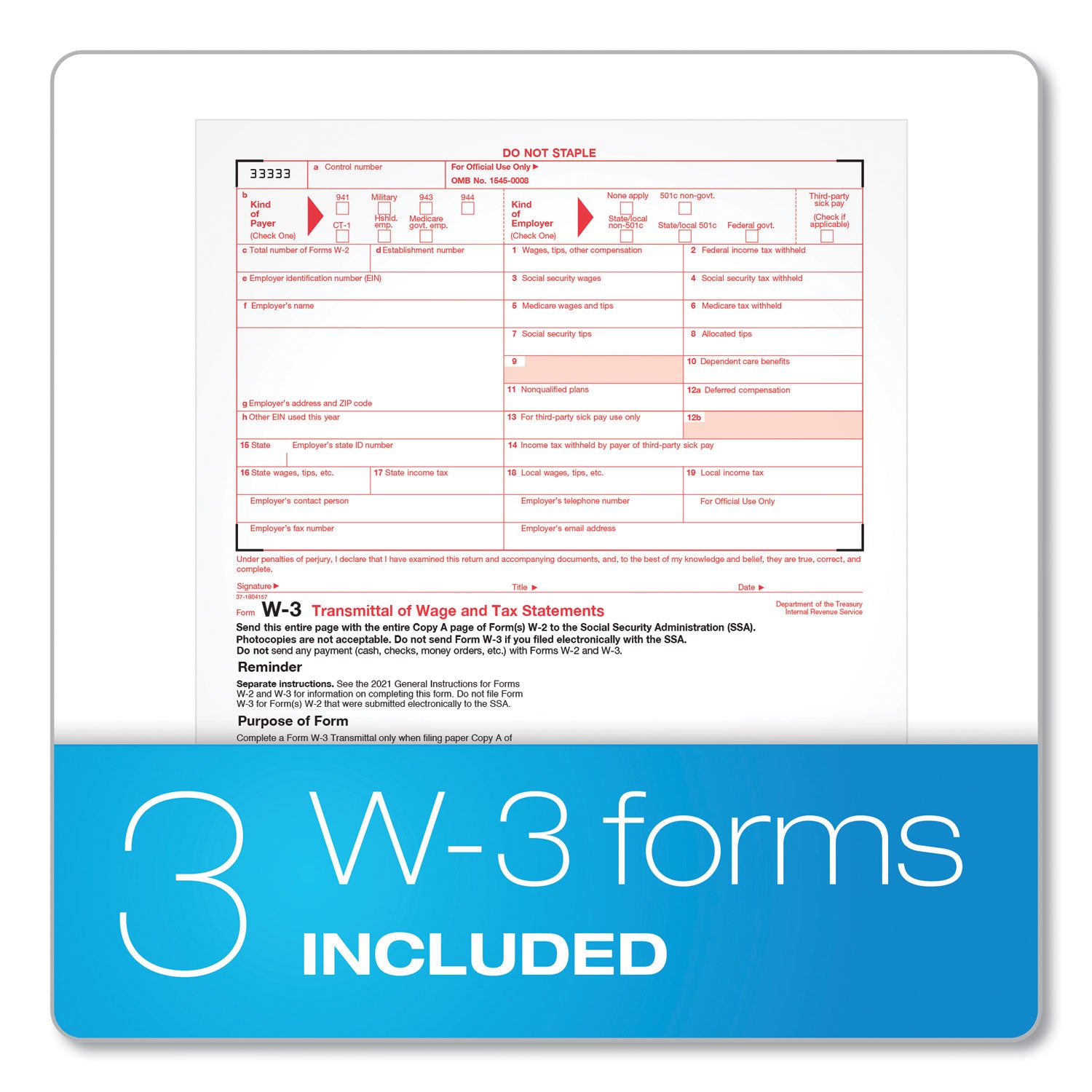 W-2 Tax Forms for Inkjet/Laser Printers, Fiscal Year: 2023, Four-Part Carbonless, 8.5 x 5.5, 2 Forms/Sheet, 50 Forms Total - 