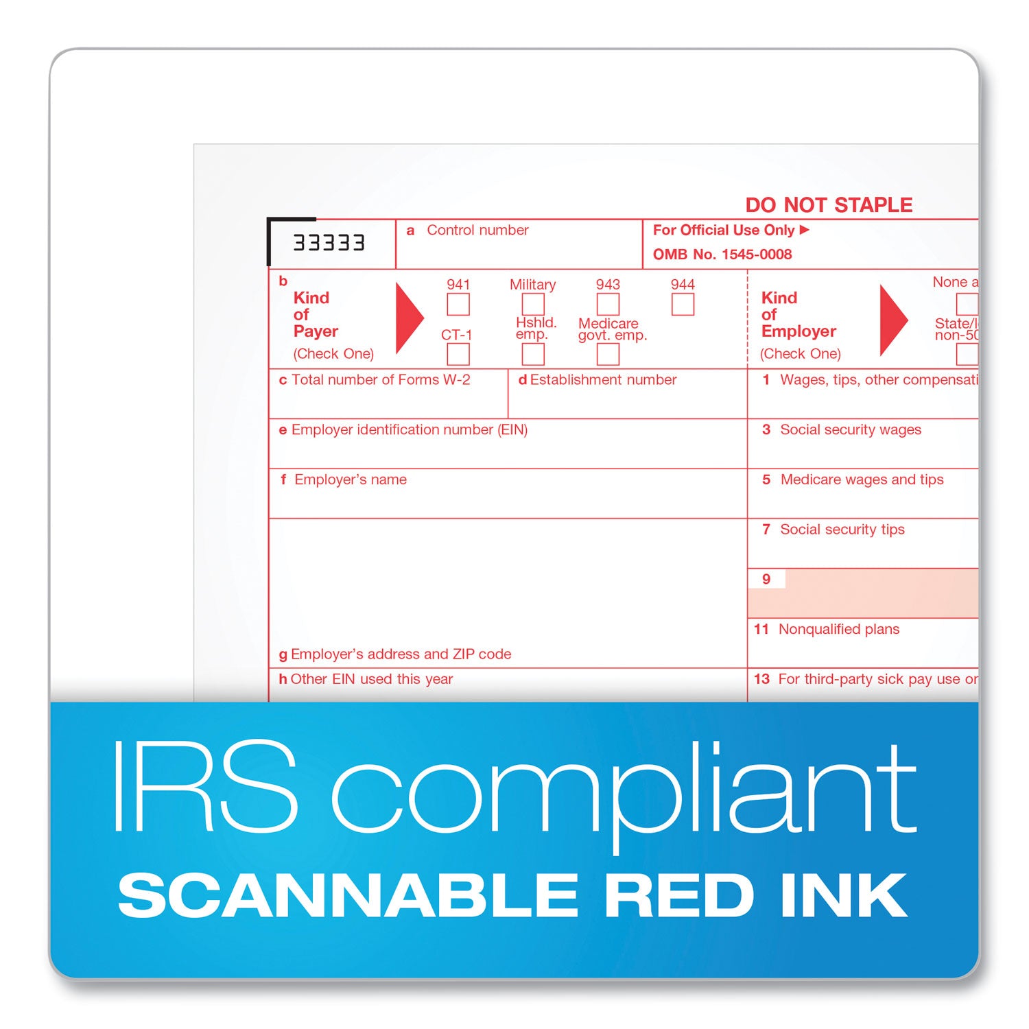 W-2 Tax Forms for Inkjet/Laser Printers, Fiscal Year: 2023, Six-Part Carbonless, 8.5 x 5.5, 2 Forms/Sheet, 50 Forms Total - 