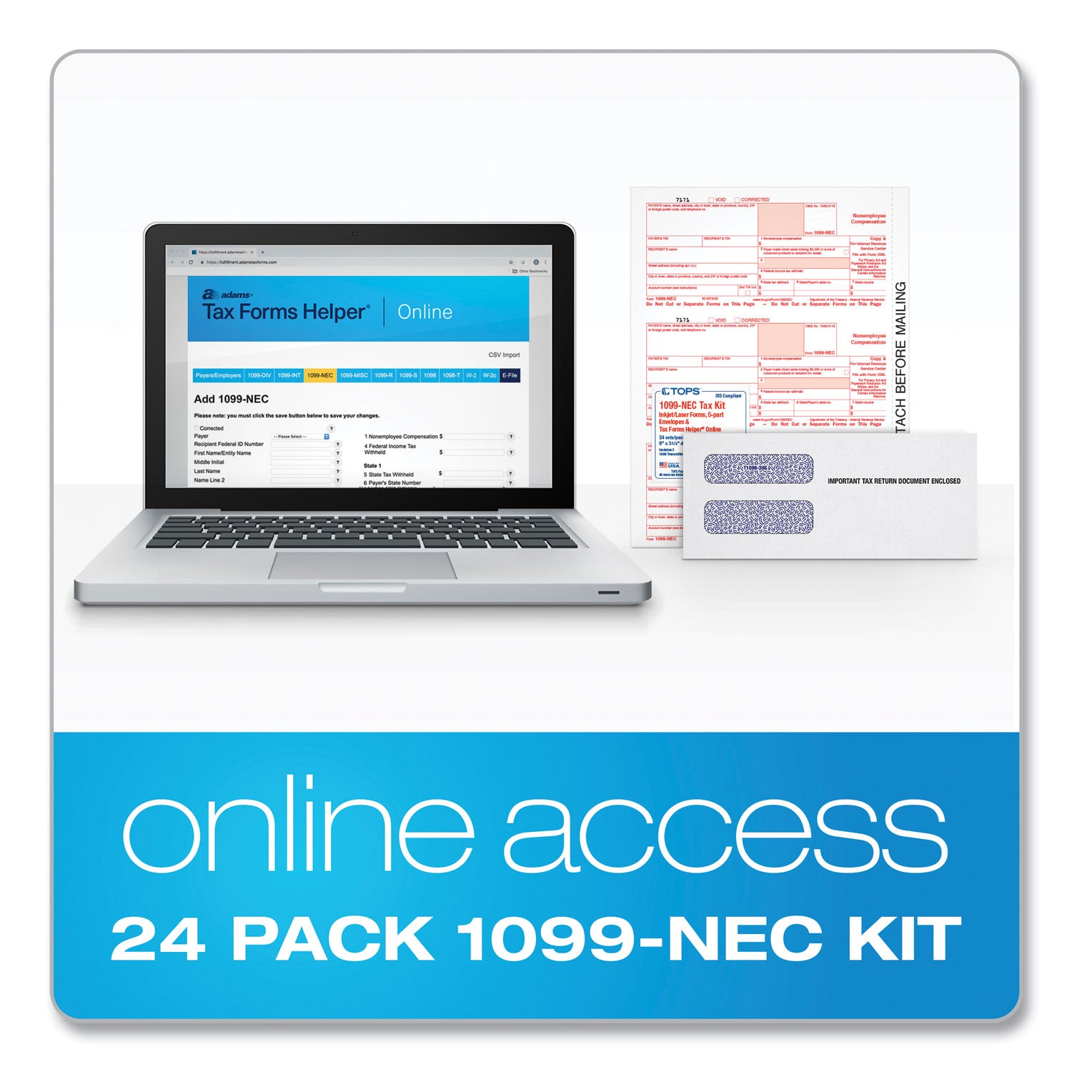 1099-nec-online-tax-kit-fiscal-year-2023-five-part-carbonless-85-x-35-3-forms-sheet-24-forms-total_top22905kitnec - 2