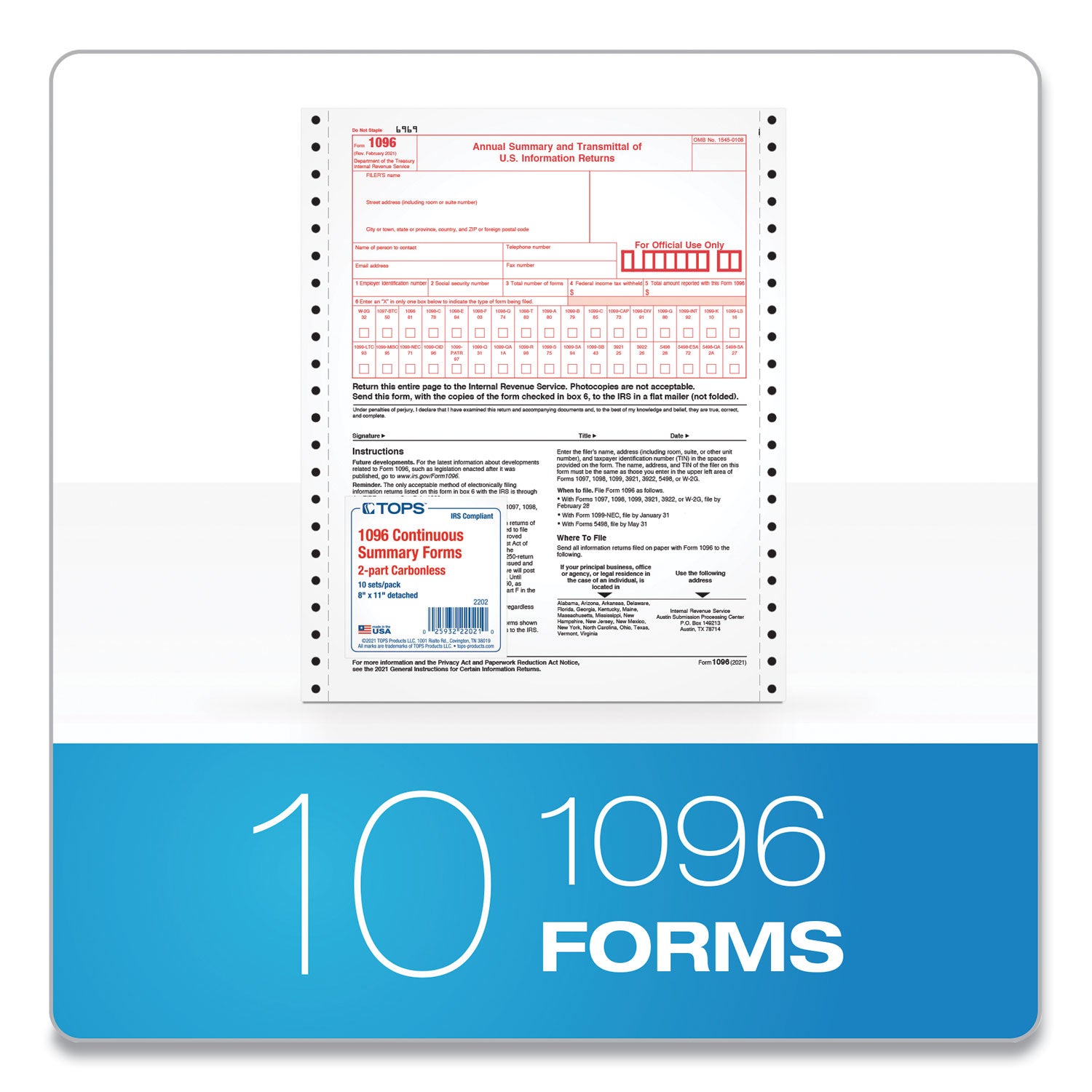 1096-tax-form-for-dot-matrix-printers-fiscal-year-2023-two-part-carbonless-8-x-11-10-forms-total_top2202 - 2