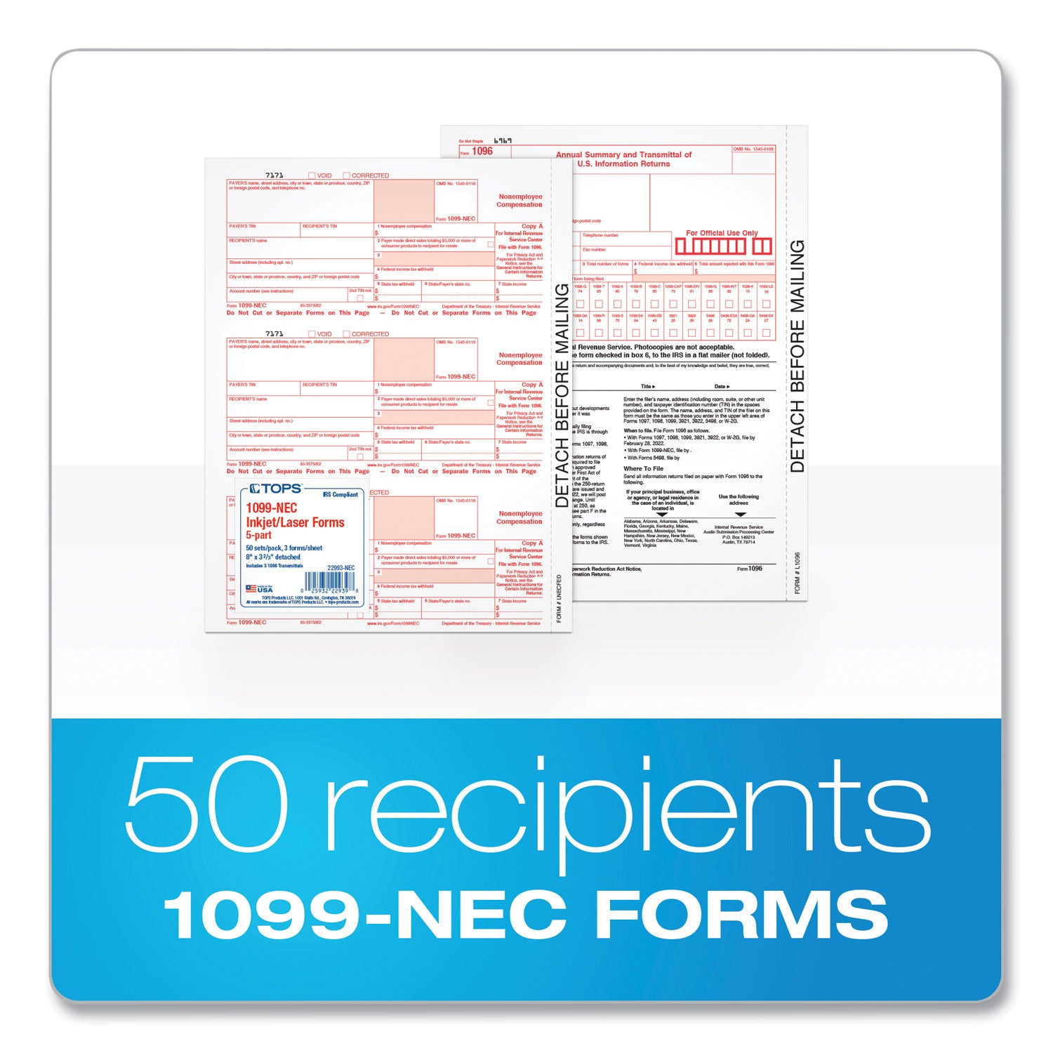 1099-nec-tax-forms-fiscal-year-2023-five-part-carbonless-85-x-35-3-forms-sheet-50-forms-total_top22993nec - 2