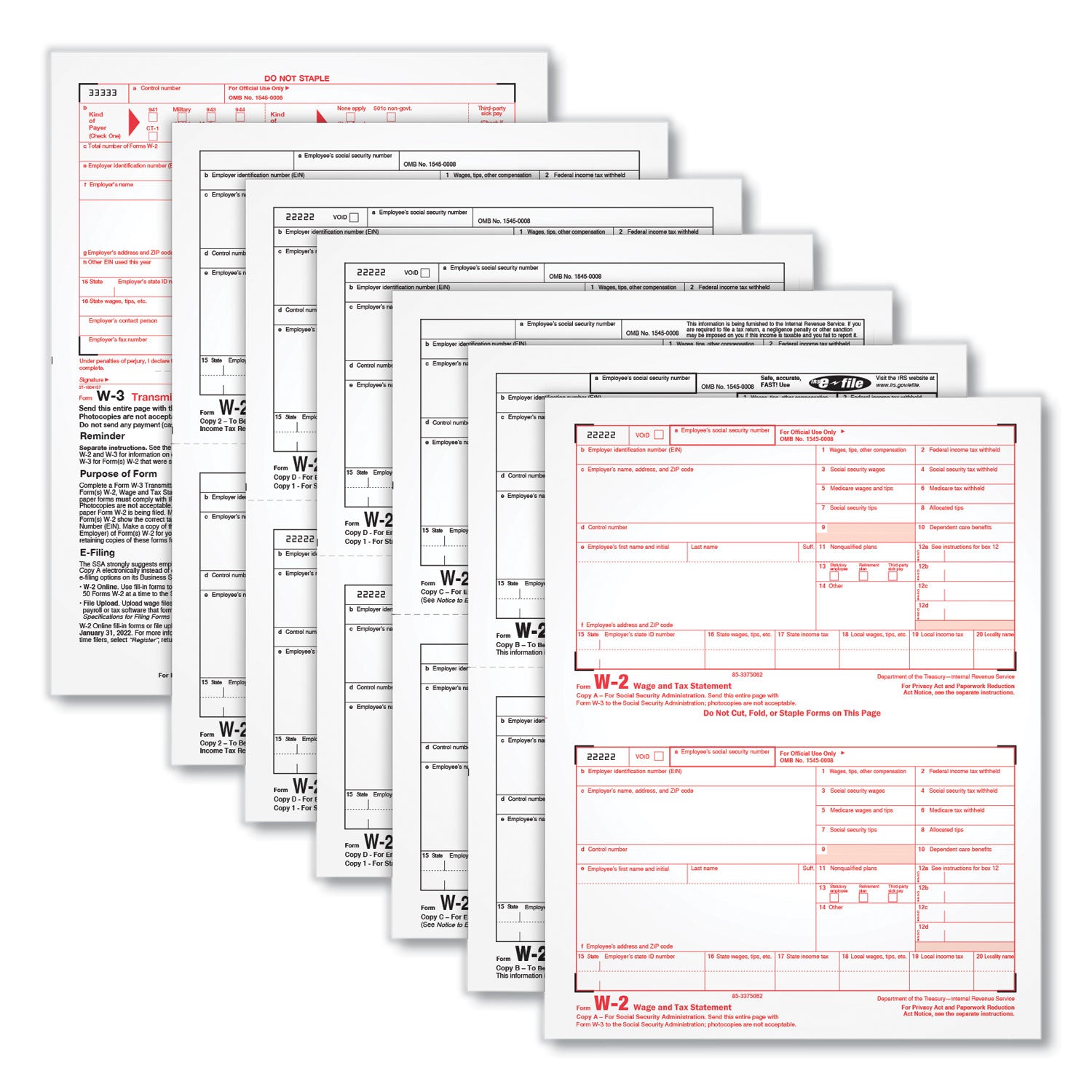 W-2 Tax Forms for Inkjet/Laser Printers, Fiscal Year: 2023, Six-Part Carbonless, 8.5 x 5.5, 2 Forms/Sheet, 50 Forms Total - 