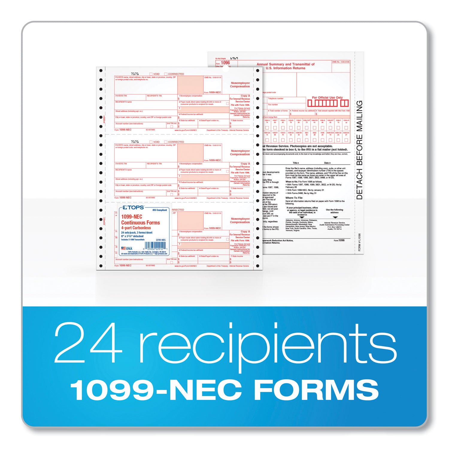 1099-nec-continuous-tax-forms-fiscal-year-2023-four-part-carbonless-85-x-55-2-forms-sheet-24-forms-total_top2299nec - 2