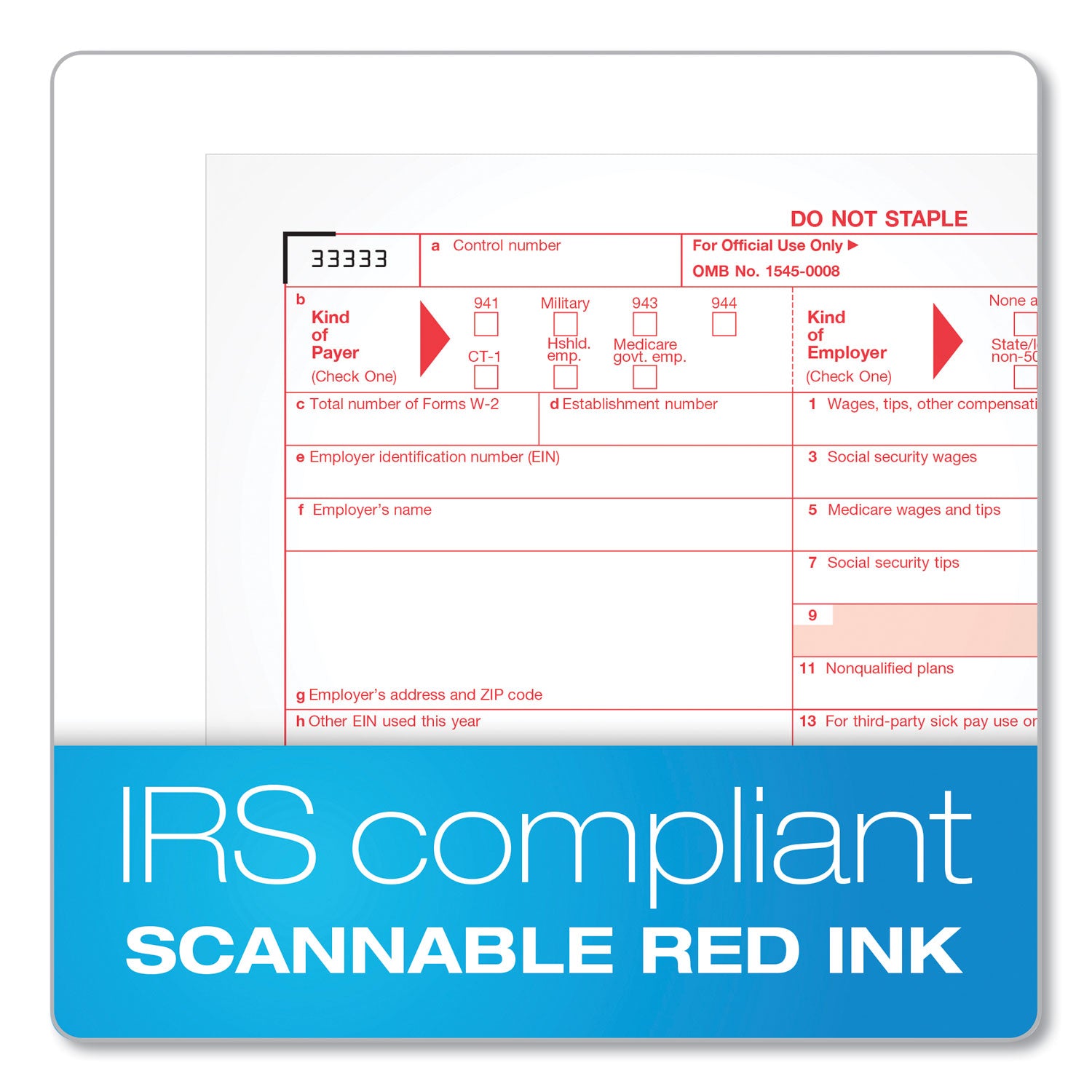 W-2 Tax Forms for Inkjet/Laser Printers, Fiscal Year: 2023, Four-Part Carbonless, 8.5 x 5.5, 2 Forms/Sheet, 50 Forms Total - 