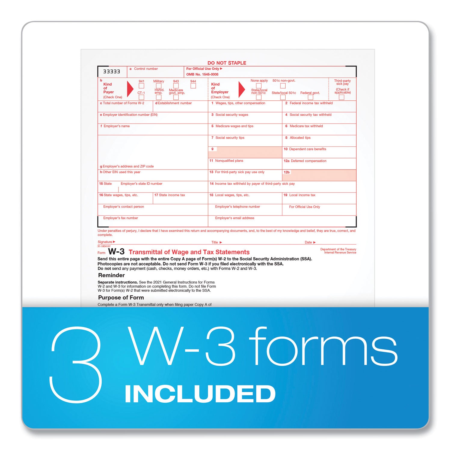 W-2 Tax Forms for Inkjet/Laser Printers, Fiscal Year: 2023, Six-Part Carbonless, 8.5 x 5.5, 2 Forms/Sheet, 50 Forms Total - 