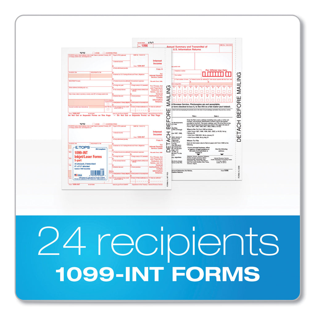 1099-int-tax-forms-for-inkjet-laser-printers-fiscal-year-2023-five-part-carbonless-8-x-55-2-forms-sheet-24-forms-total_top22983 - 2