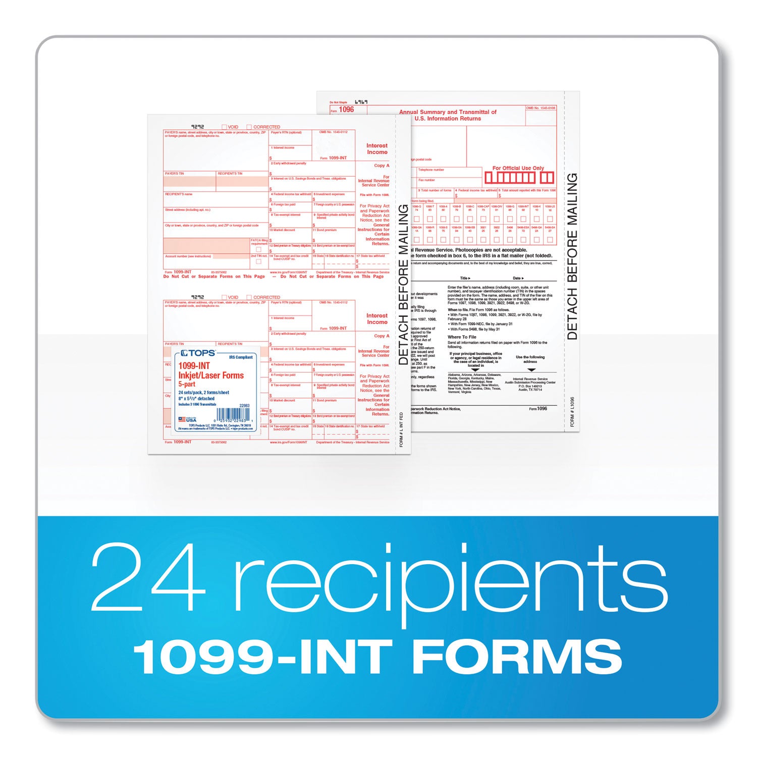 1099-int-tax-forms-for-inkjet-laser-printers-fiscal-year-2023-five-part-carbonless-8-x-55-2-forms-sheet-24-forms-total_top22983 - 2